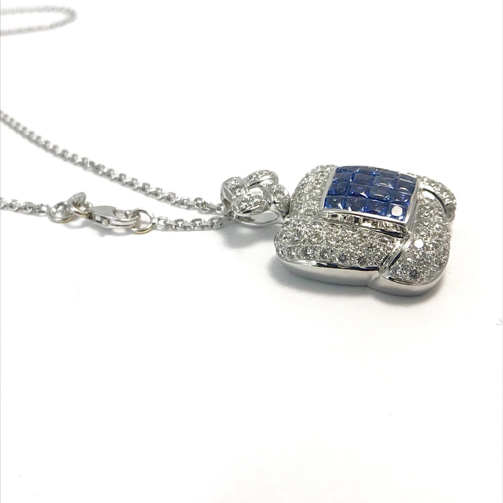 Custom Made Diamond and Sapphire Pendant in 18 Karat White Gold