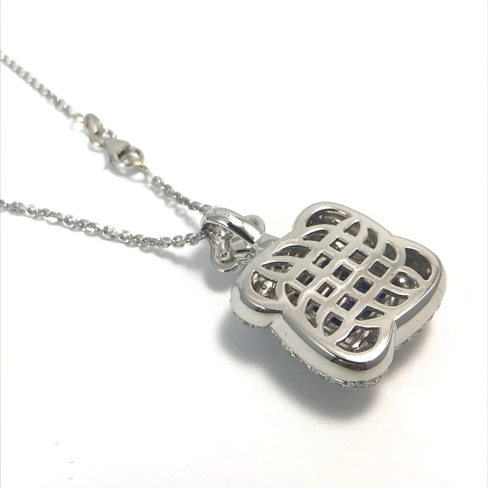 Custom Made Diamond and Sapphire Pendant in 18 Karat White Gold