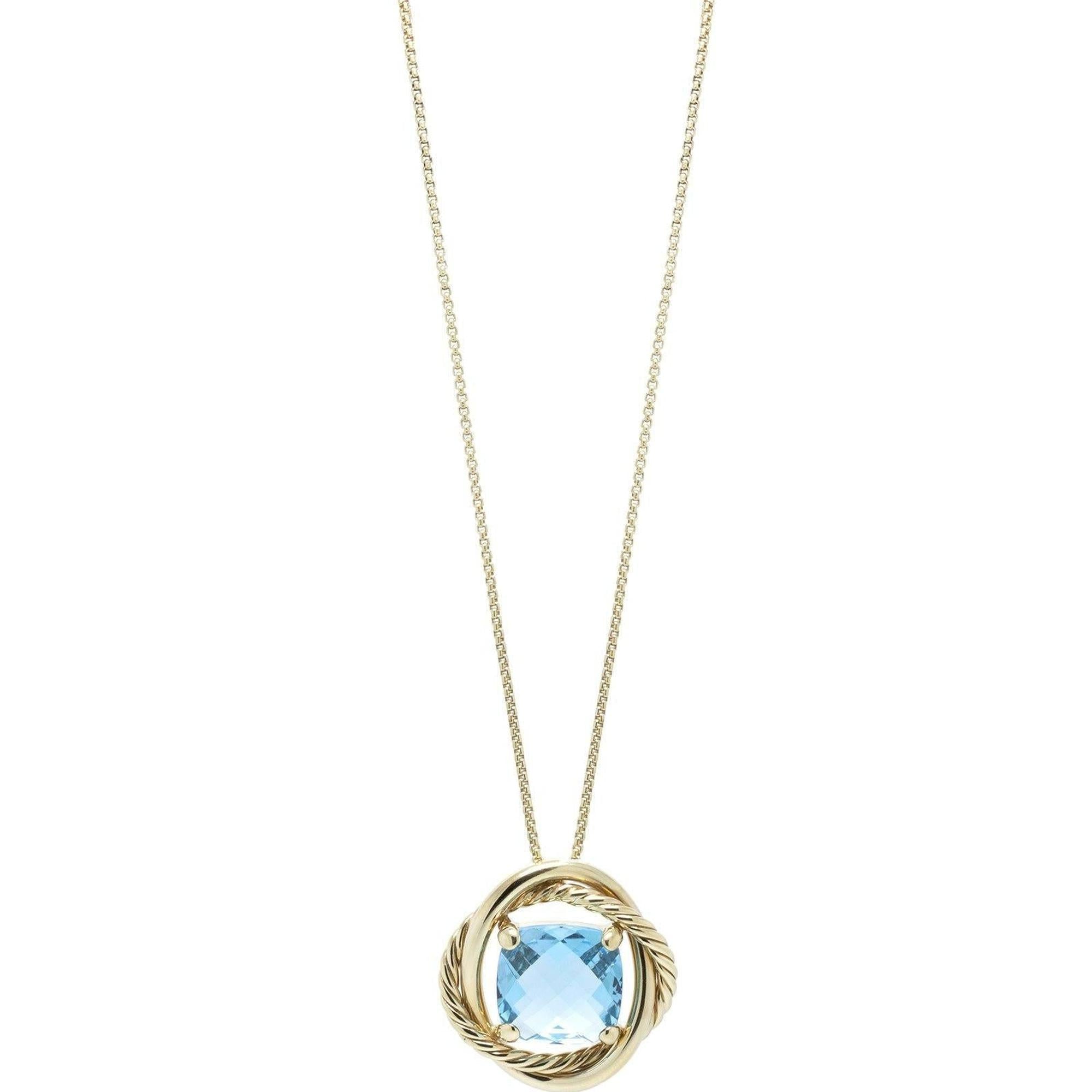 David Yurman 18k Gold Blue Topaz Infinity Pendant Necklace