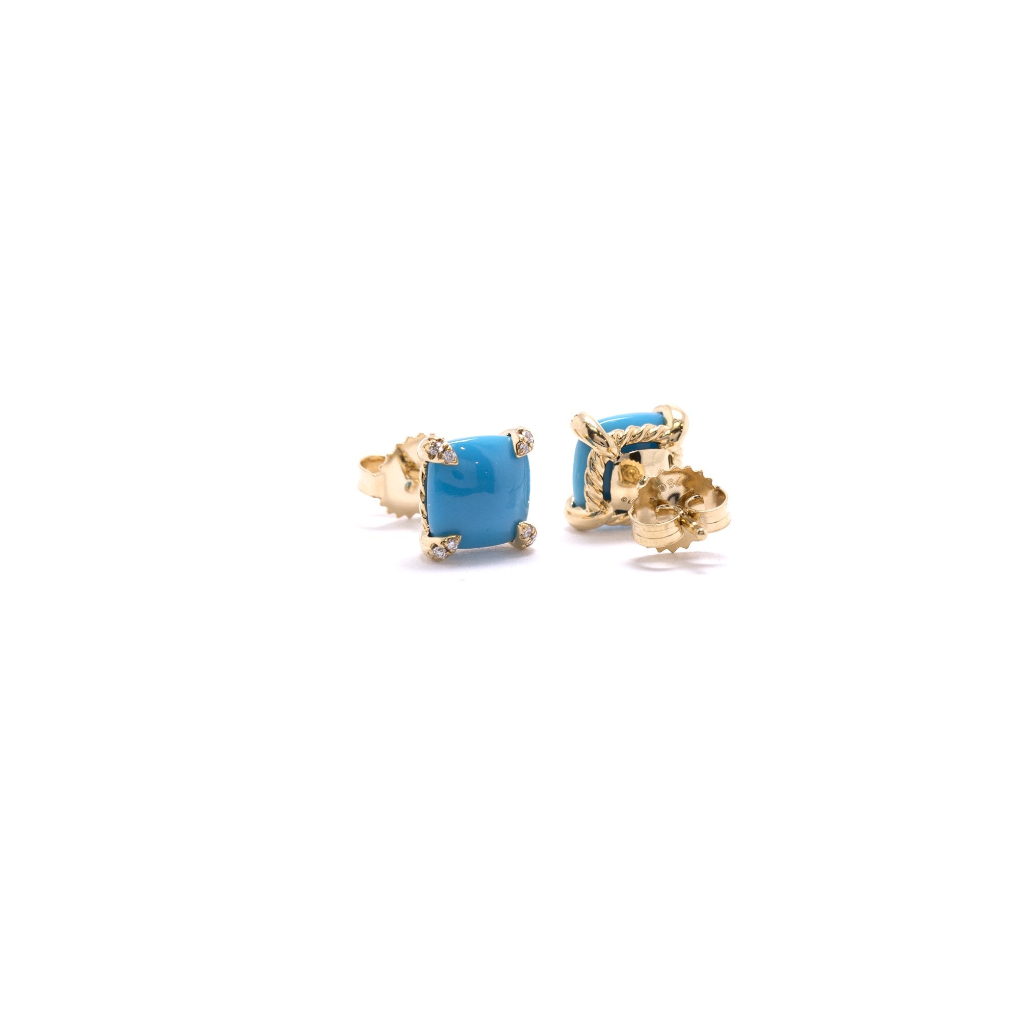 David Yurman 18k Gold Chatelaine Turquoise & Diamond Earrings w/ Box