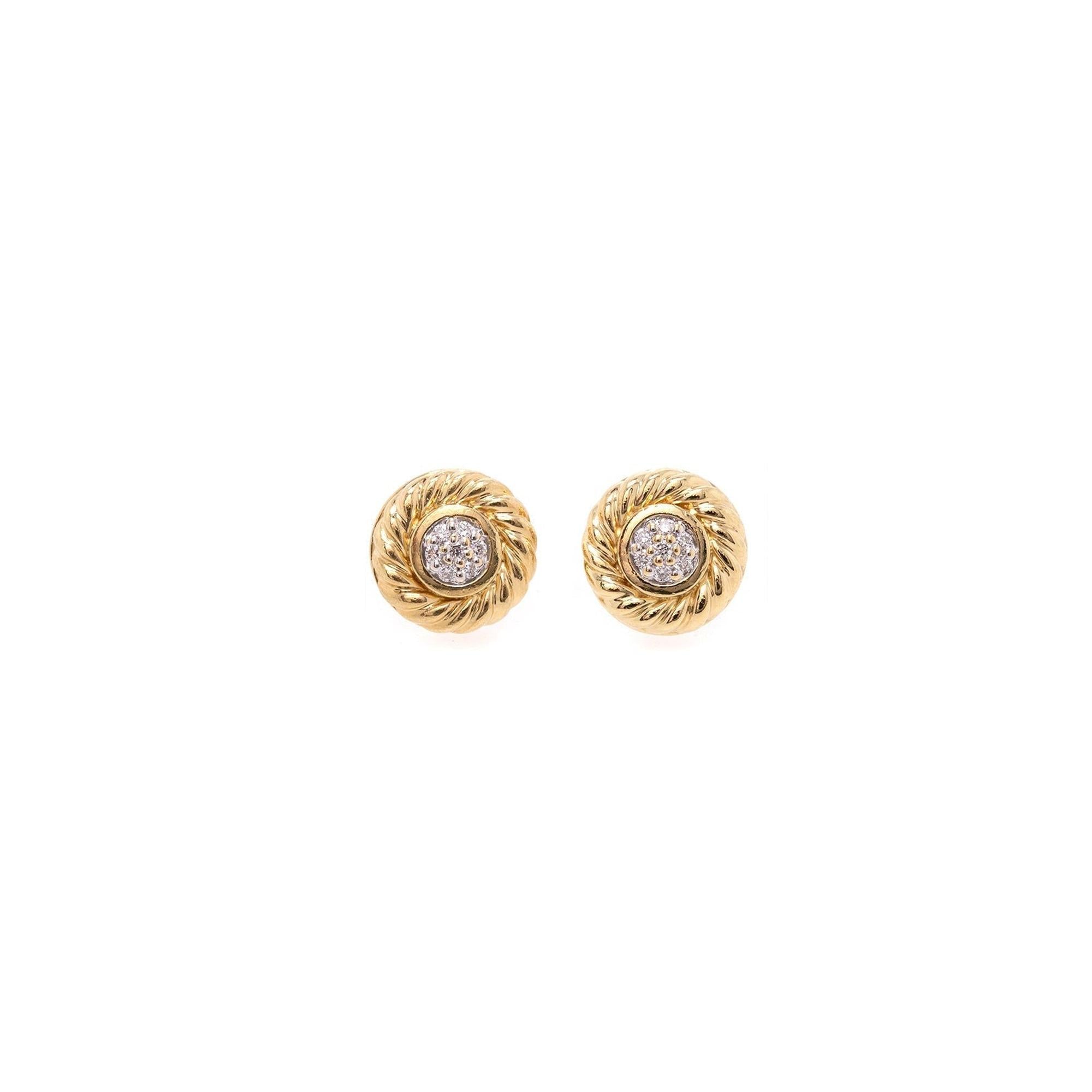 David Yurman 18k Gold Diamond Cookie Cable Earrings