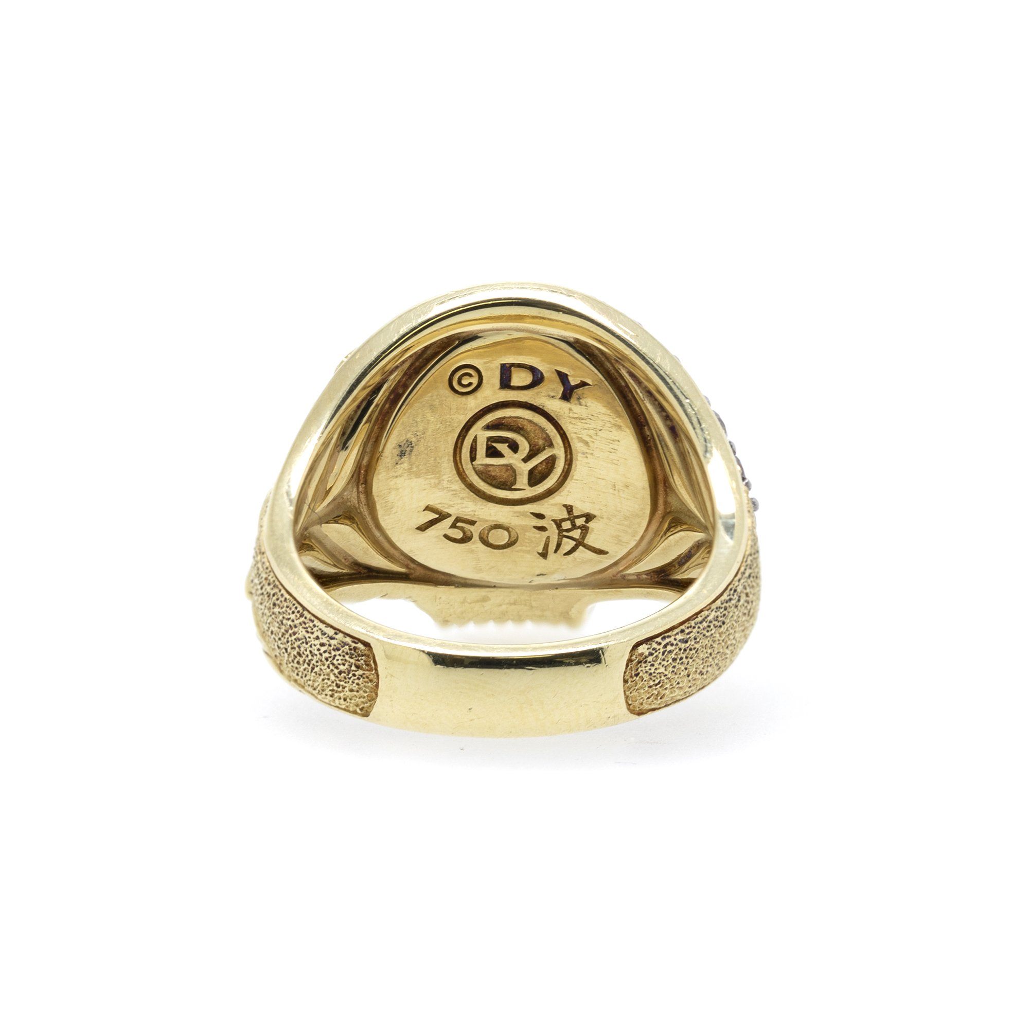 David Yurman 18k Gold Waves Skull Ring w/ Pave Cognac and Black Diamonds