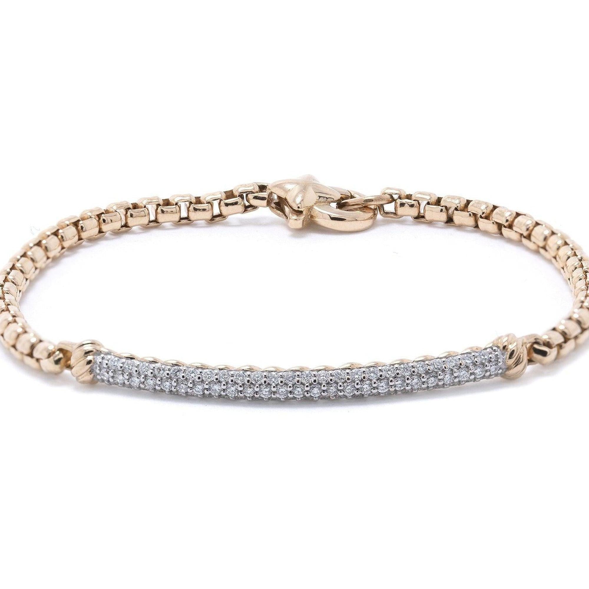David Yurman 18k Rose Gold Petite Pave Metro Bracelet with Diamonds