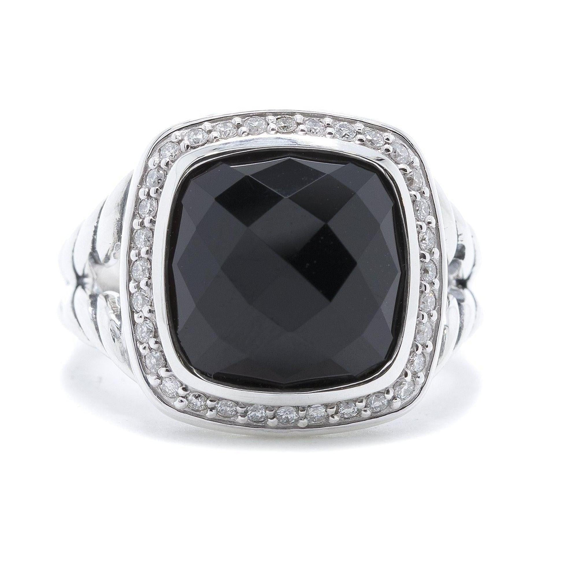 David Yurman Albion Ring with Black Onyx and Diamonds