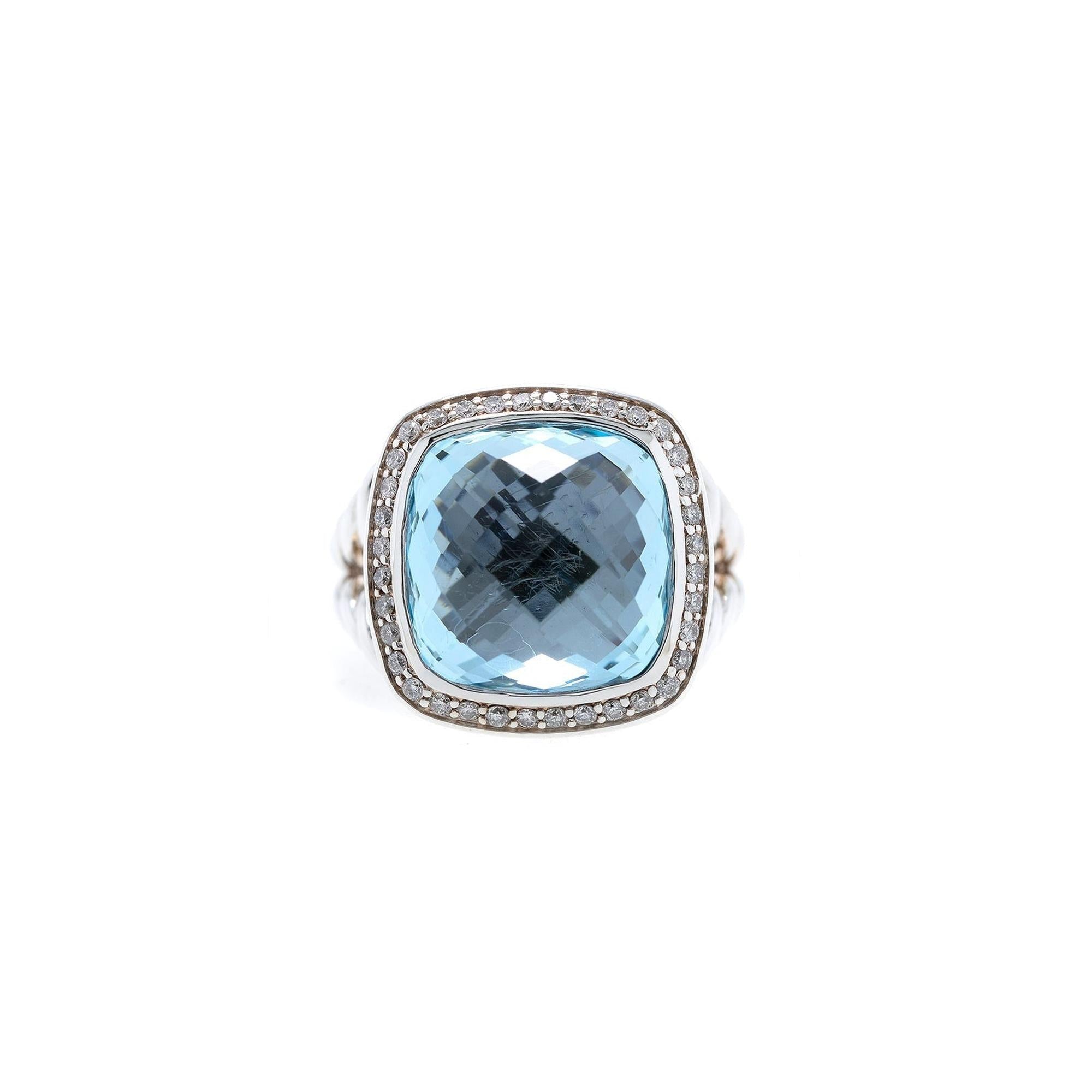 David Yurman Albion Ring with Blue Topaz and Diamonds