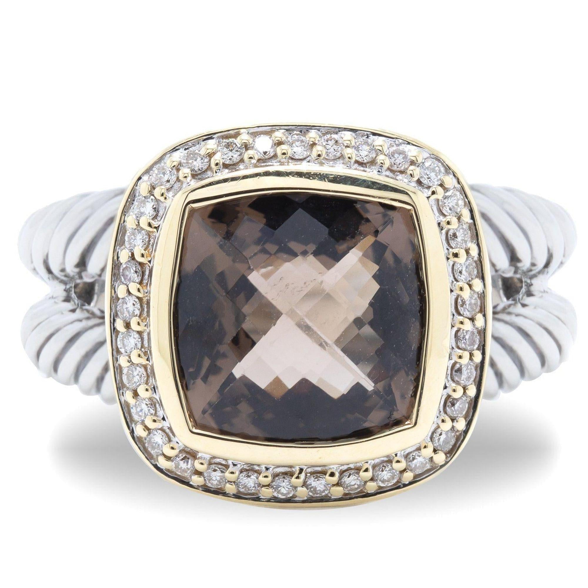 David Yurman Albion Ring with Smoky Quartz and Diamonds