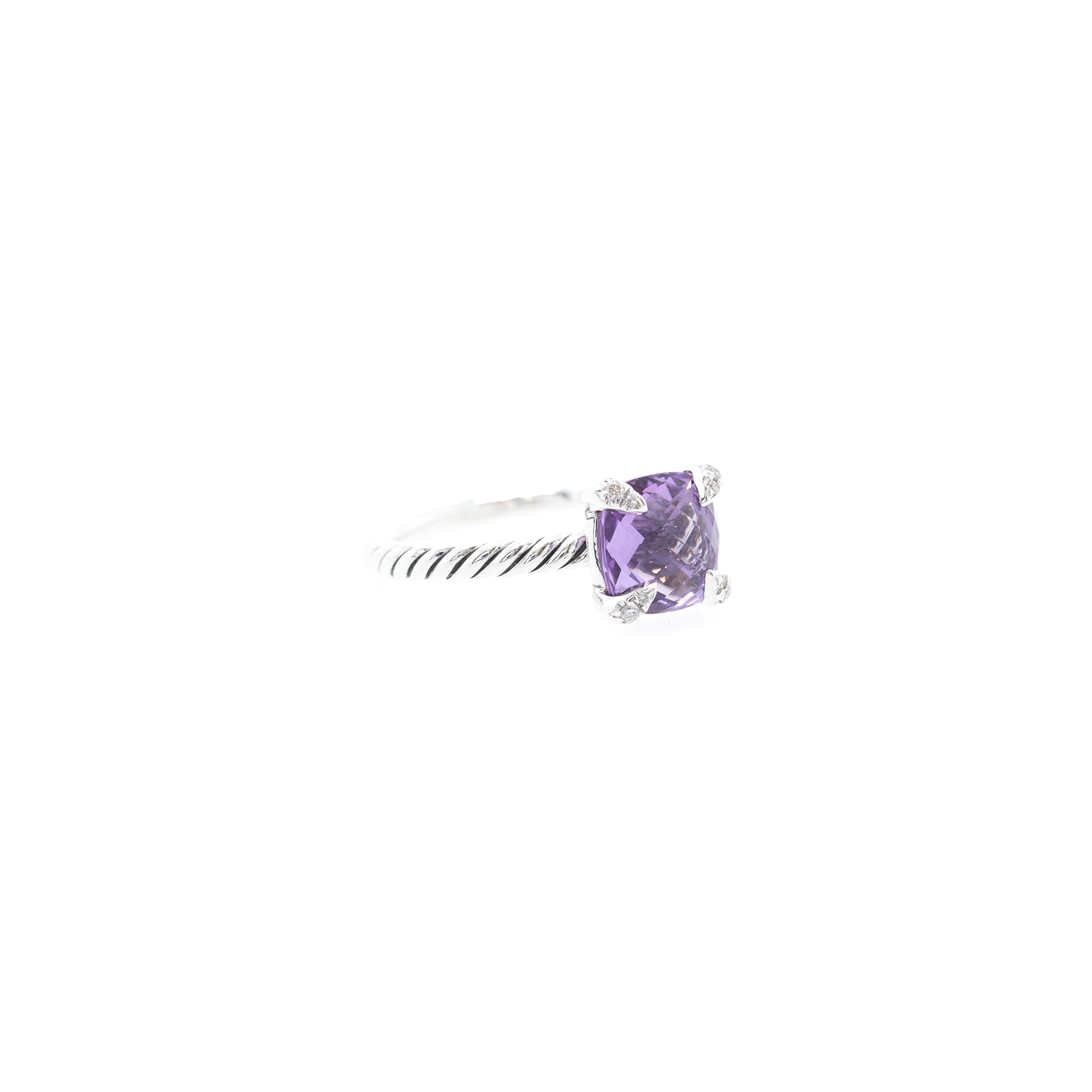 David Yurman Amethyst & Pave Diamond Chatelaine Ring w/ Box