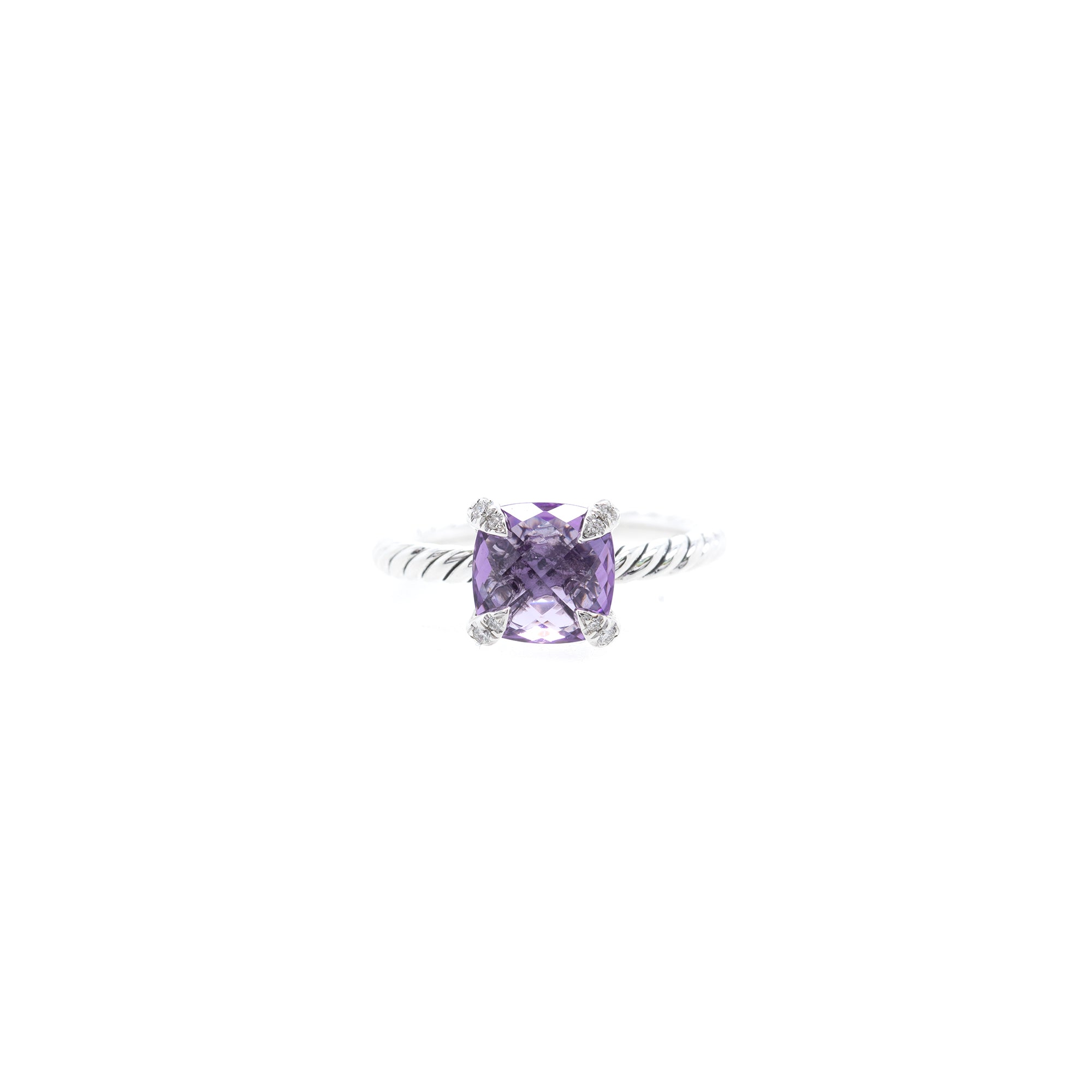 David Yurman Amethyst & Pave Diamond Chatelaine Ring w/ Box