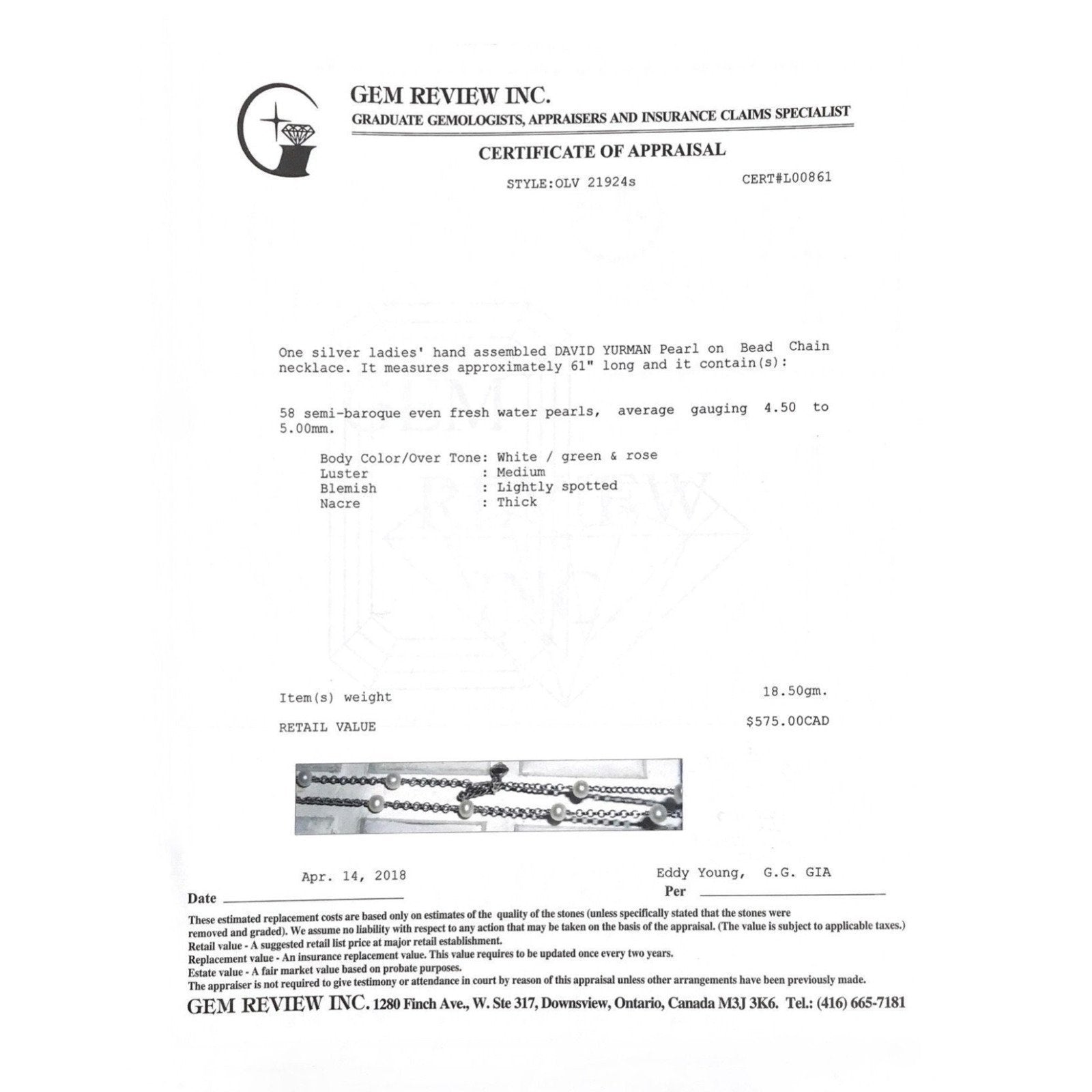 David Yurman Bead Chain Necklace with Pearls