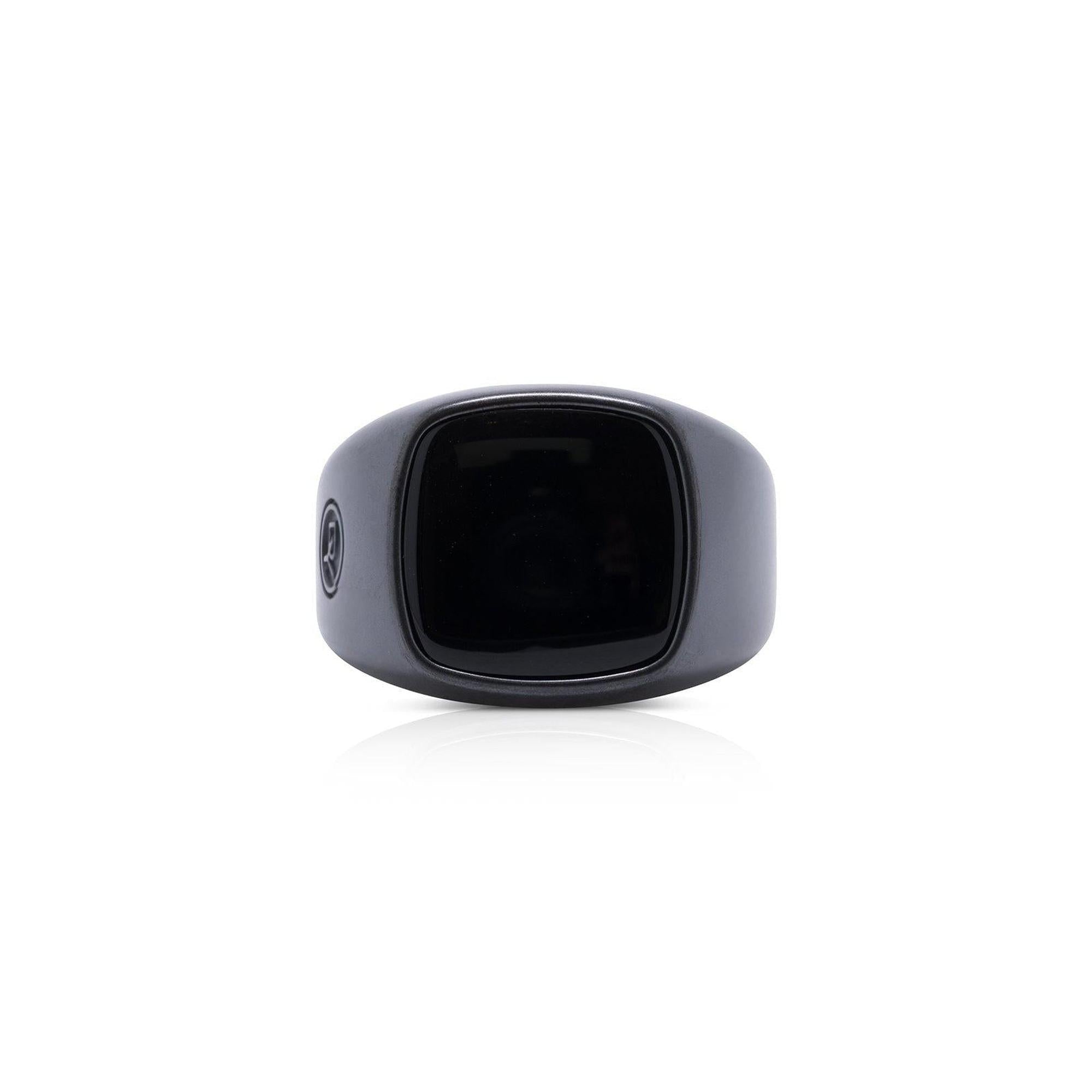 David Yurman Black Titanium Exotic Stone Signet Ring with Black Onyx