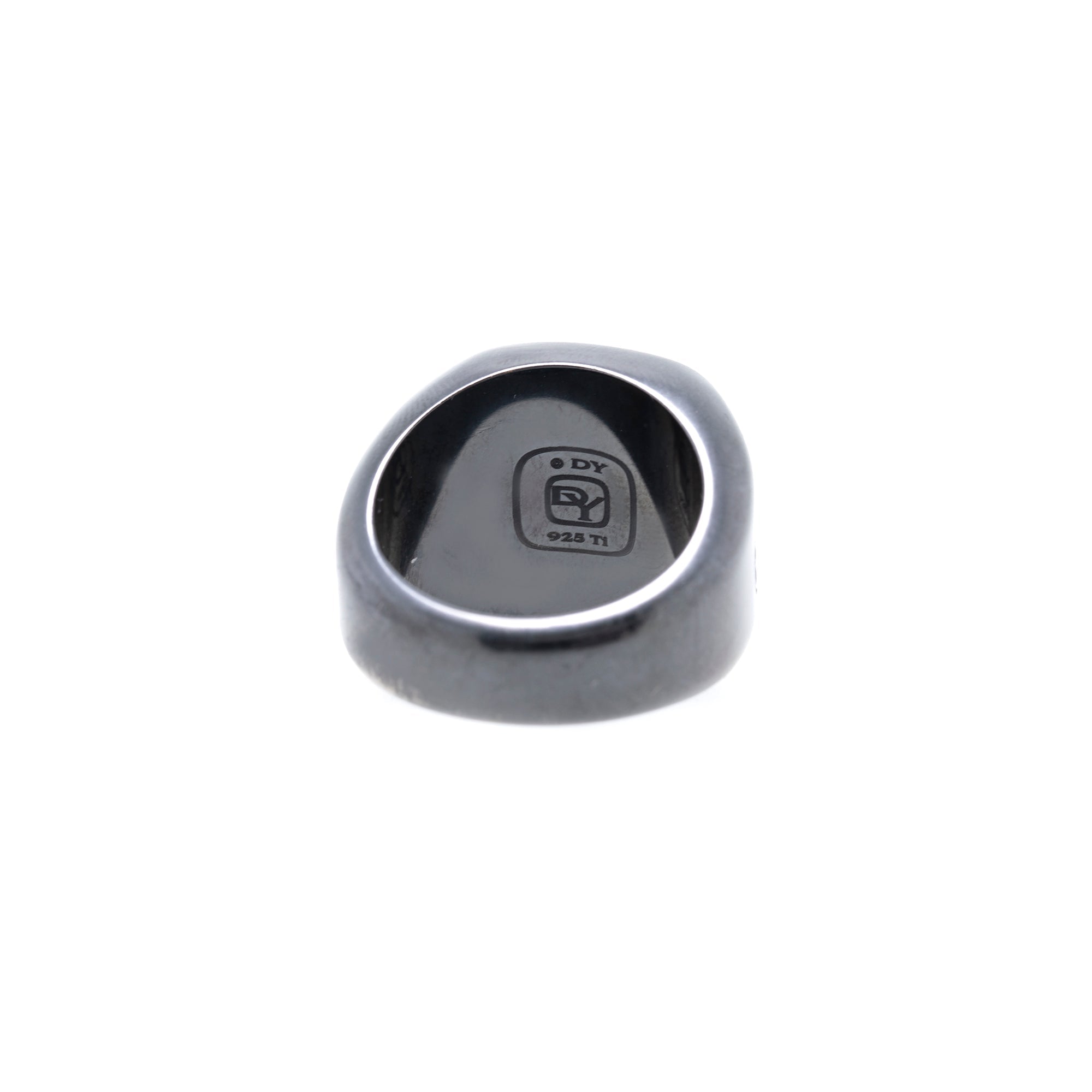 David Yurman Black Titanium Streamline Signet Ring with Blue Sapphires