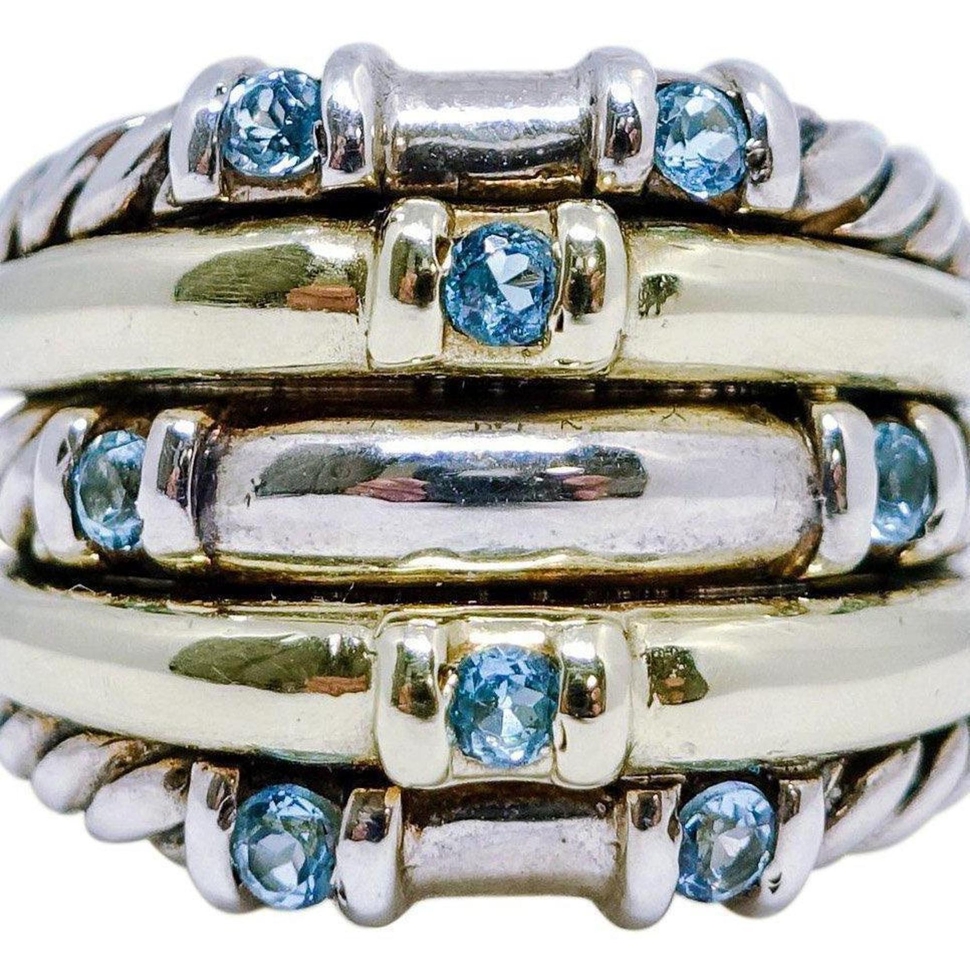 David Yurman Blue Topaz 5-Row Metro Cable Band Ring