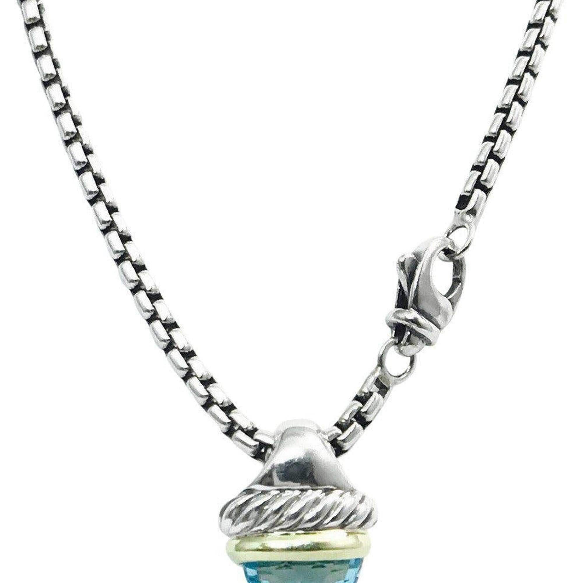 David Yurman Blue Topaz Acorn Pendant in Sterling Silver-14 Karat Yellow Gold