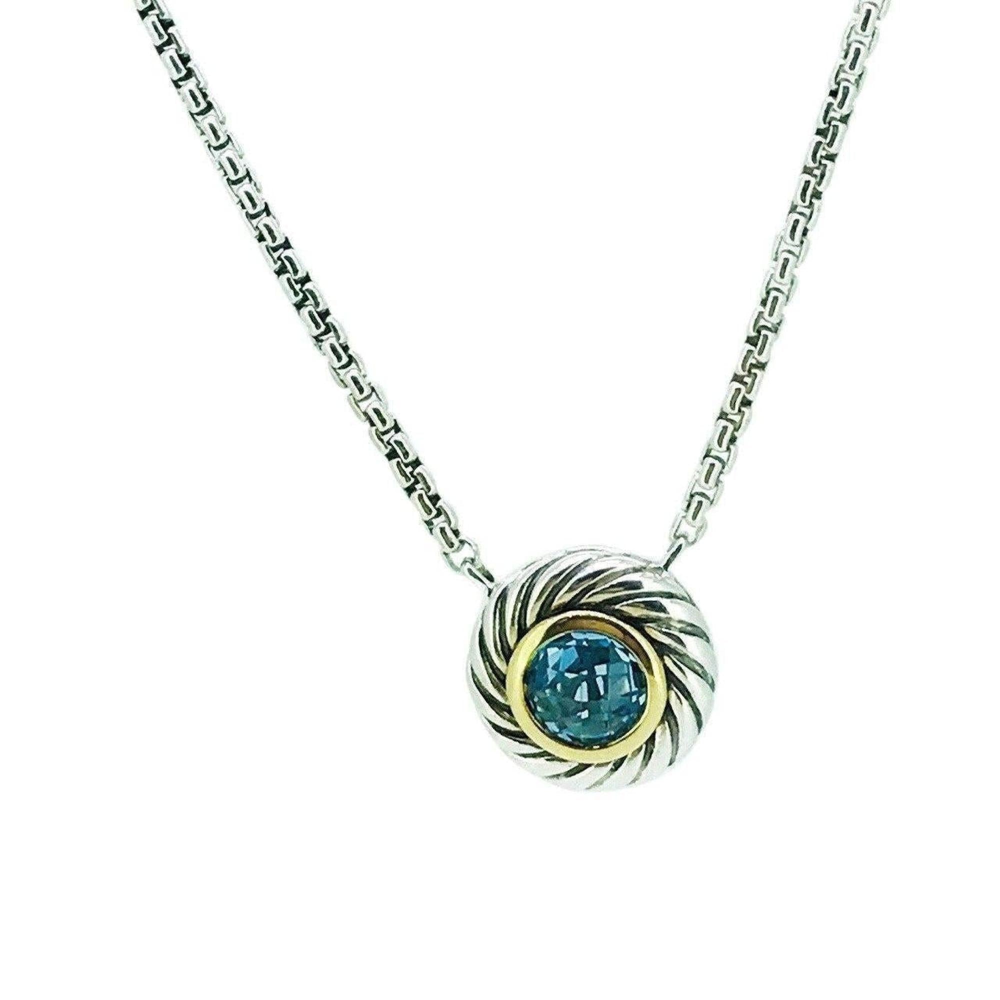 David Yurman Blue Topaz Classic Cookie Pendant Necklace