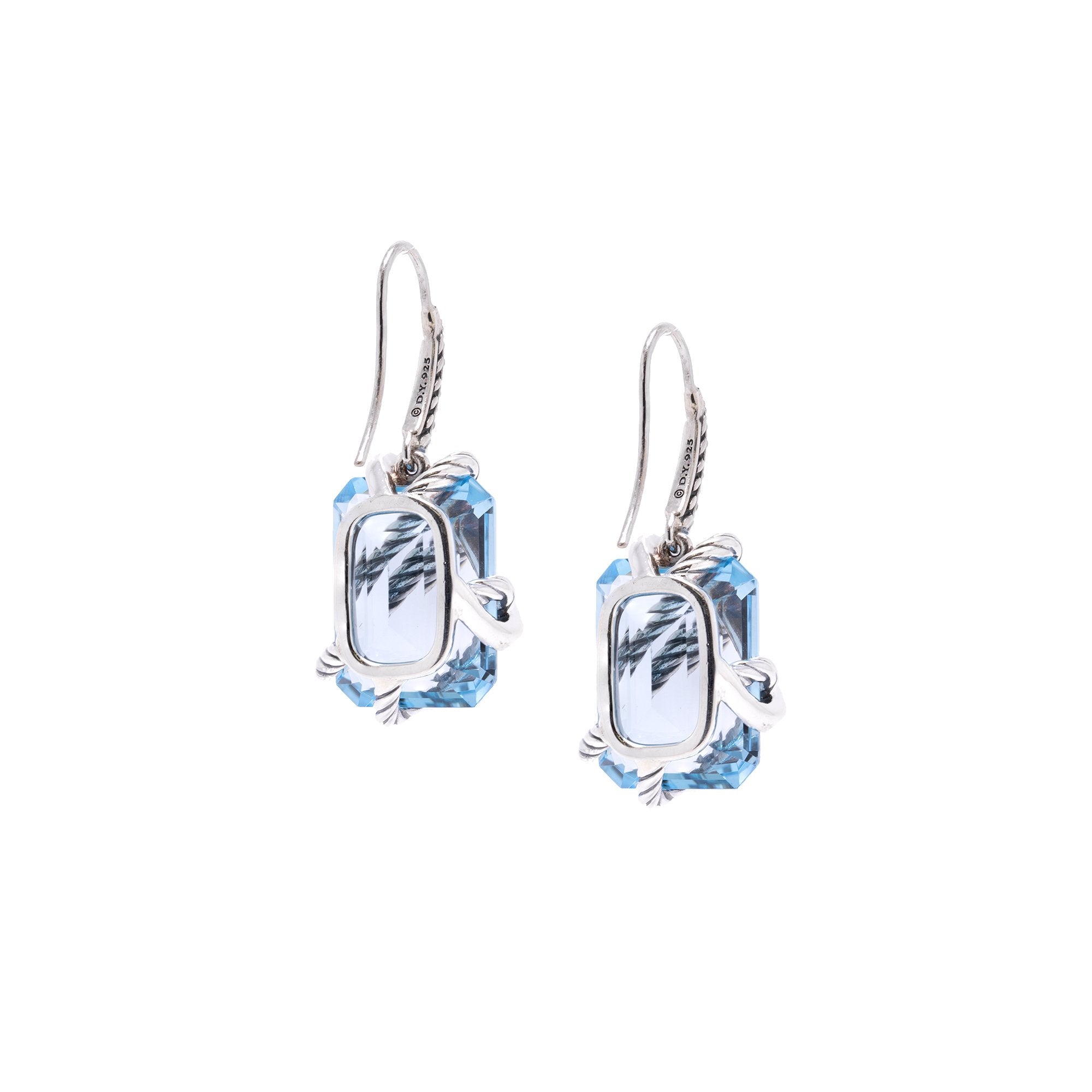 David Yurman Blue Topaz & Diamond Cable Wrap Drop Earrings