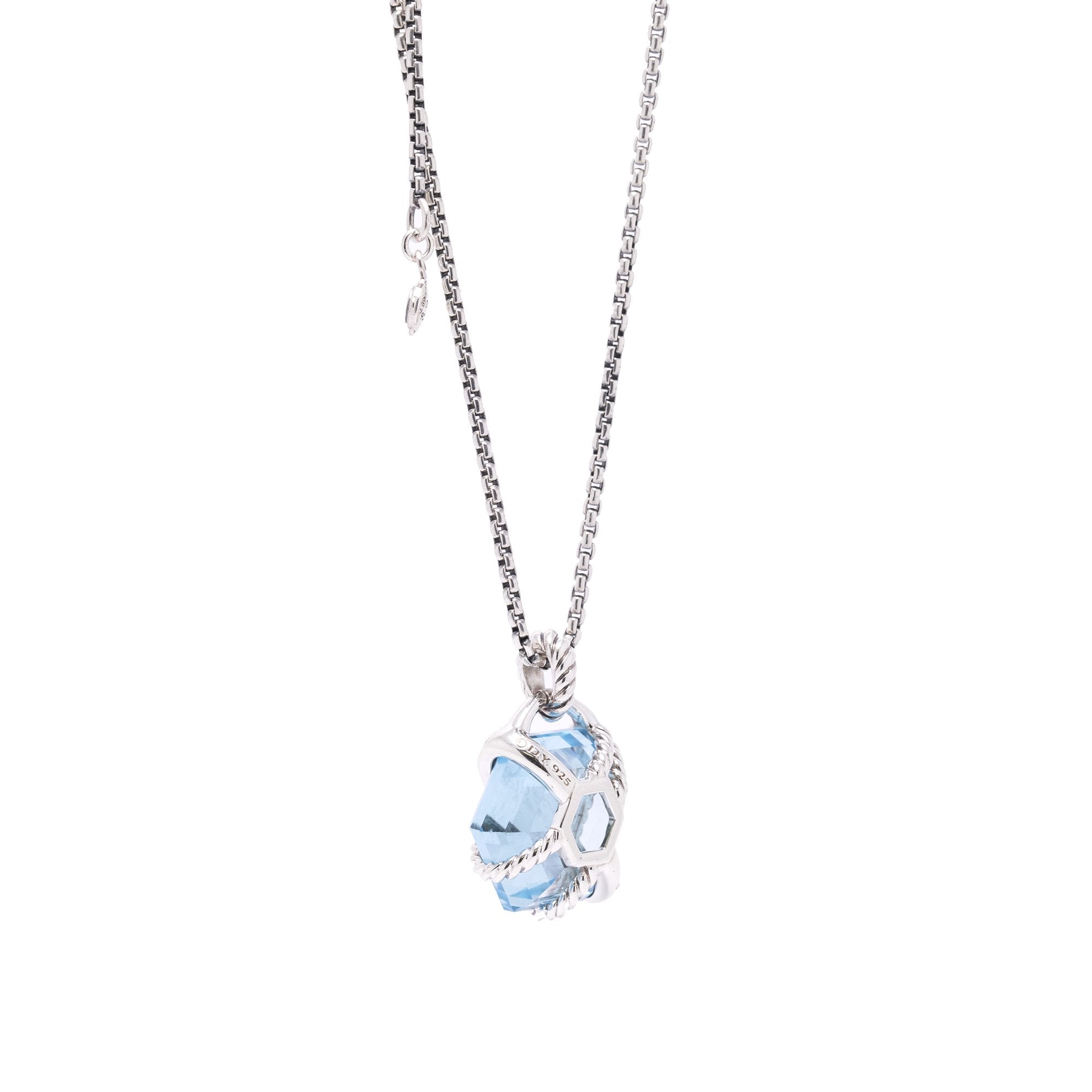 David Yurman Blue Topaz & Diamond Cable Wrap Pendant Necklace