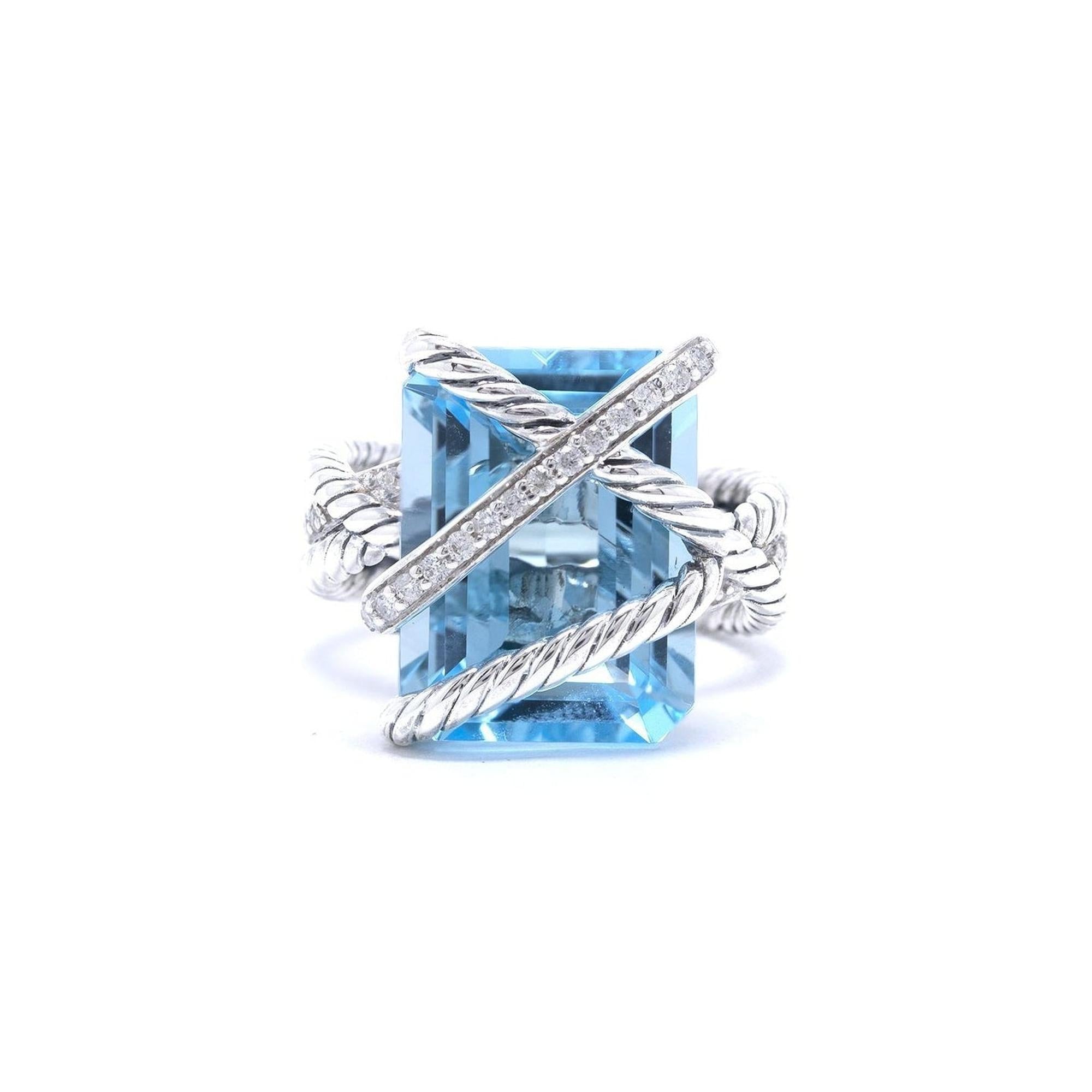 David Yurman Blue Topaz & Diamond Cable Wrap Ring