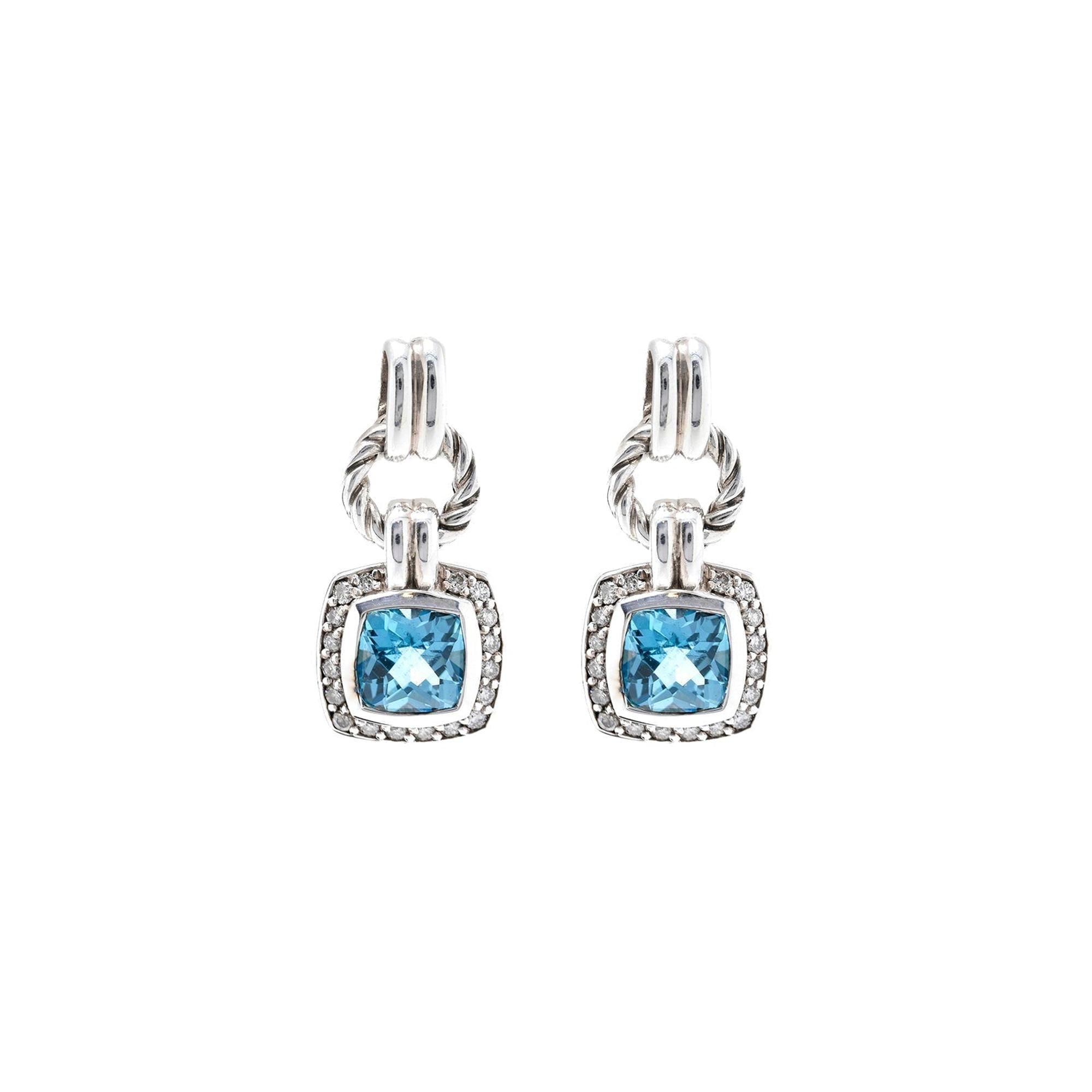 David Yurman Blue Topaz & Diamond Renaissance Drop Earrings