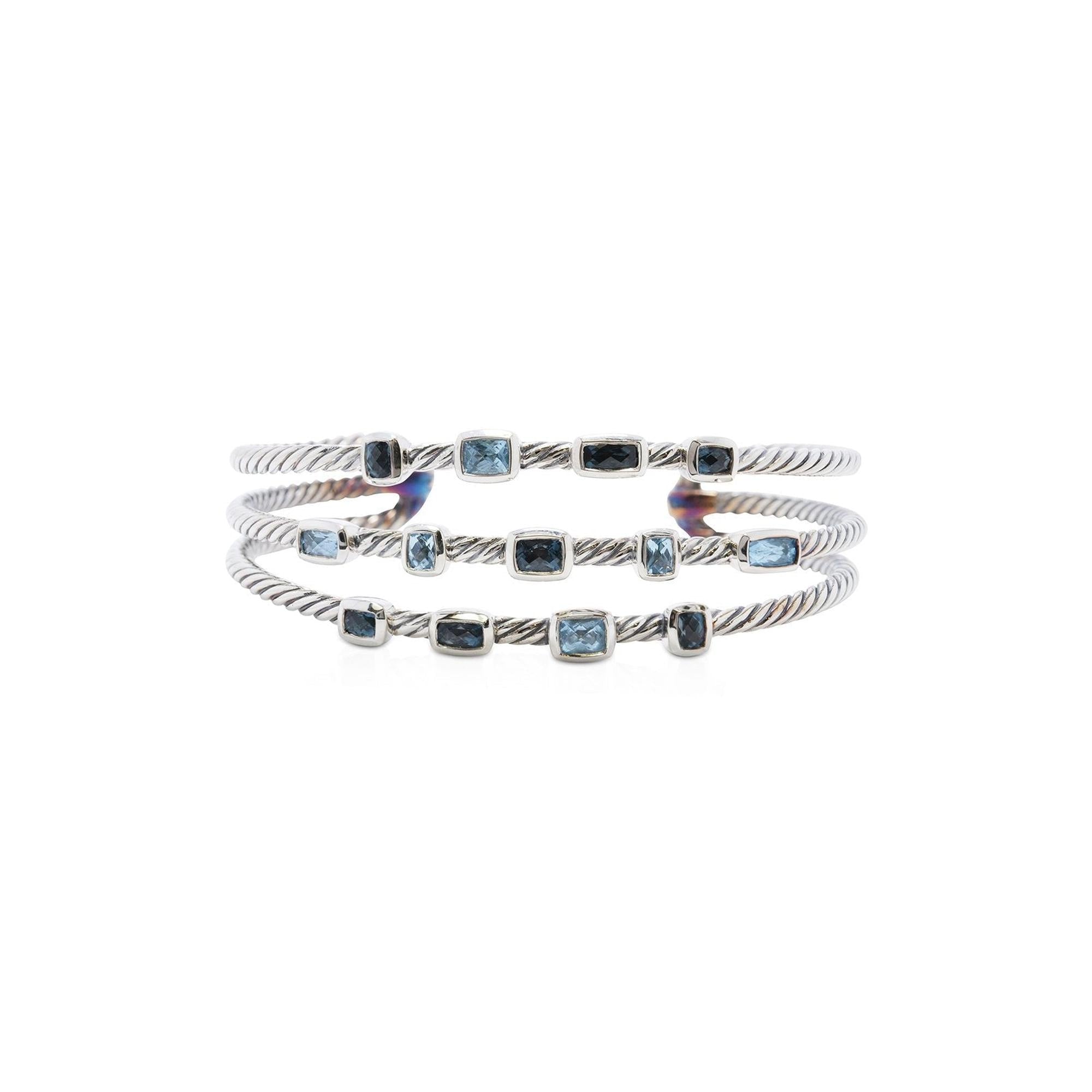David Yurman Blue Topaz Three Row Confetti Cuff Bracelet