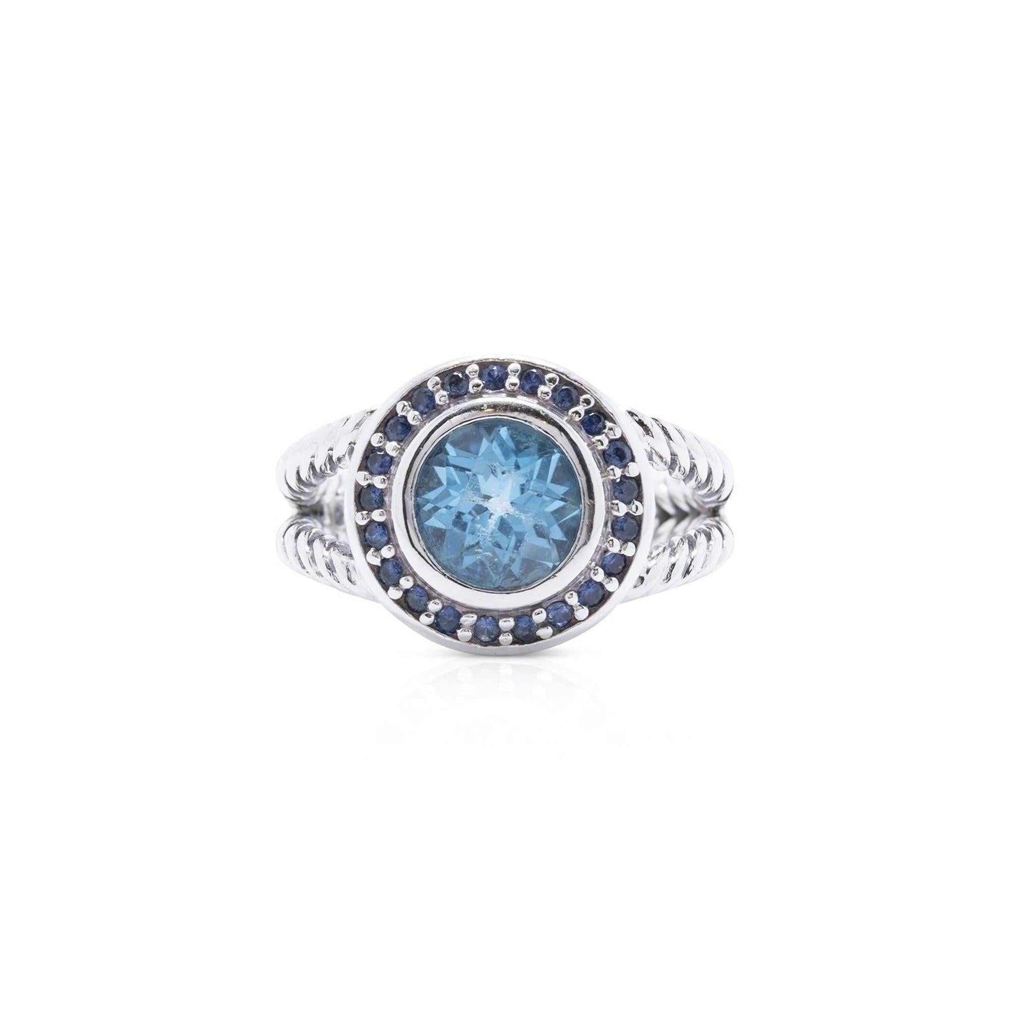 David Yurman Blue Topaz and Sapphire Petite Cerise Ring