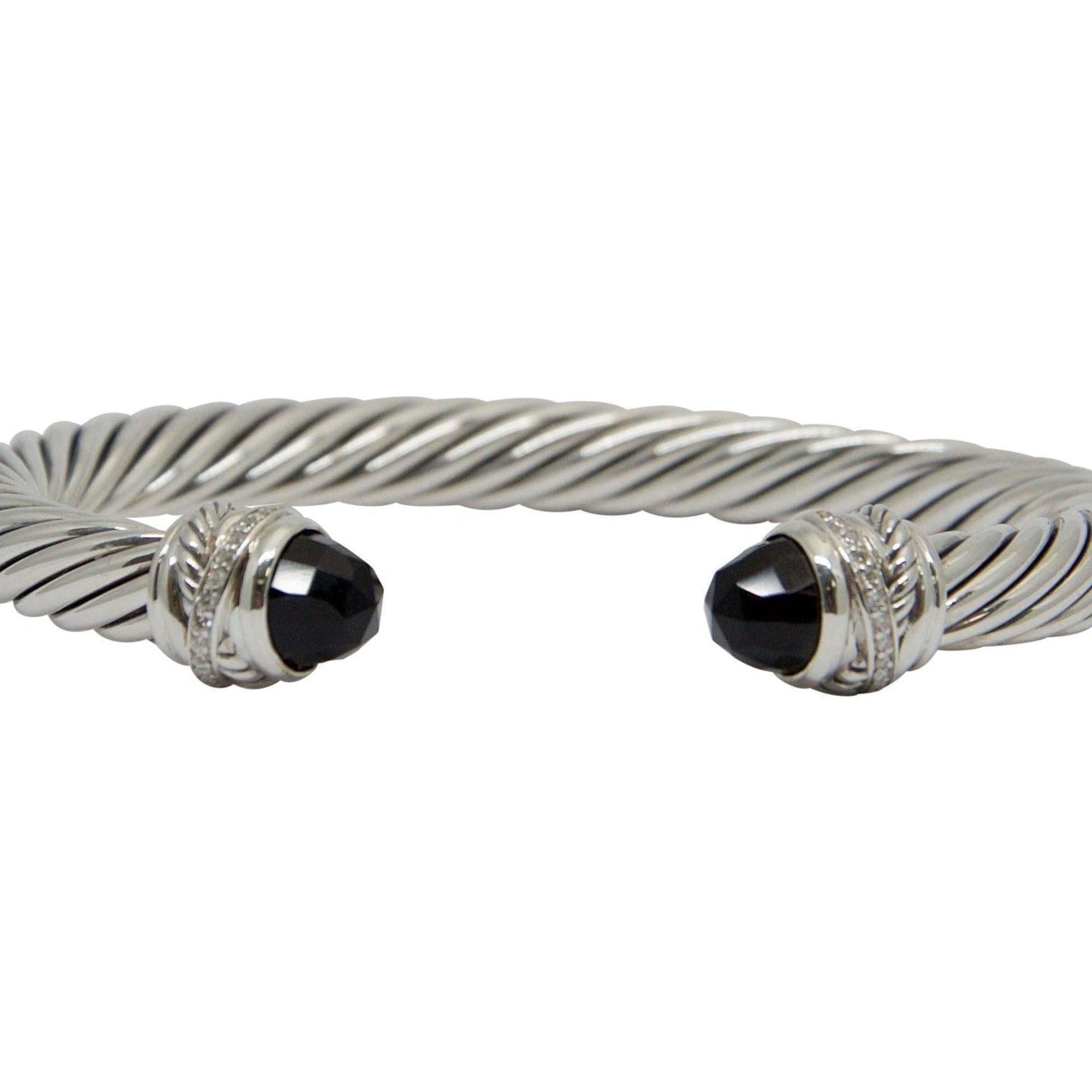 David Yurman Cable Classic Crossover Bracelet with Black Onyx and Diamonds