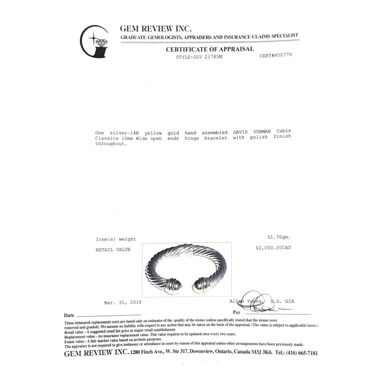 David Yurman Cable Classic Cuff Bracelet