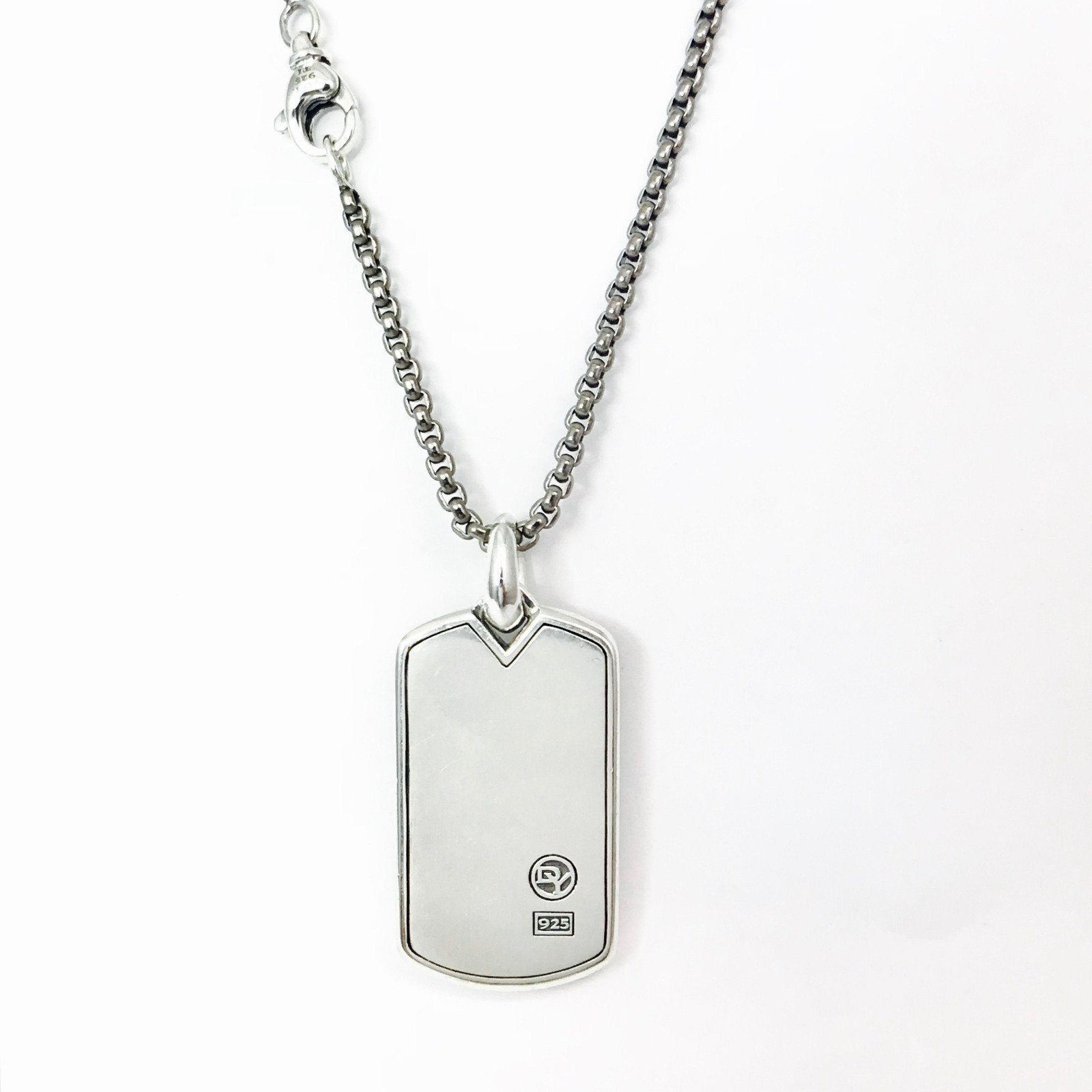 David Yurman Chevron Black Diamond Dog Tag Pendant and Chain in Sterling Silver