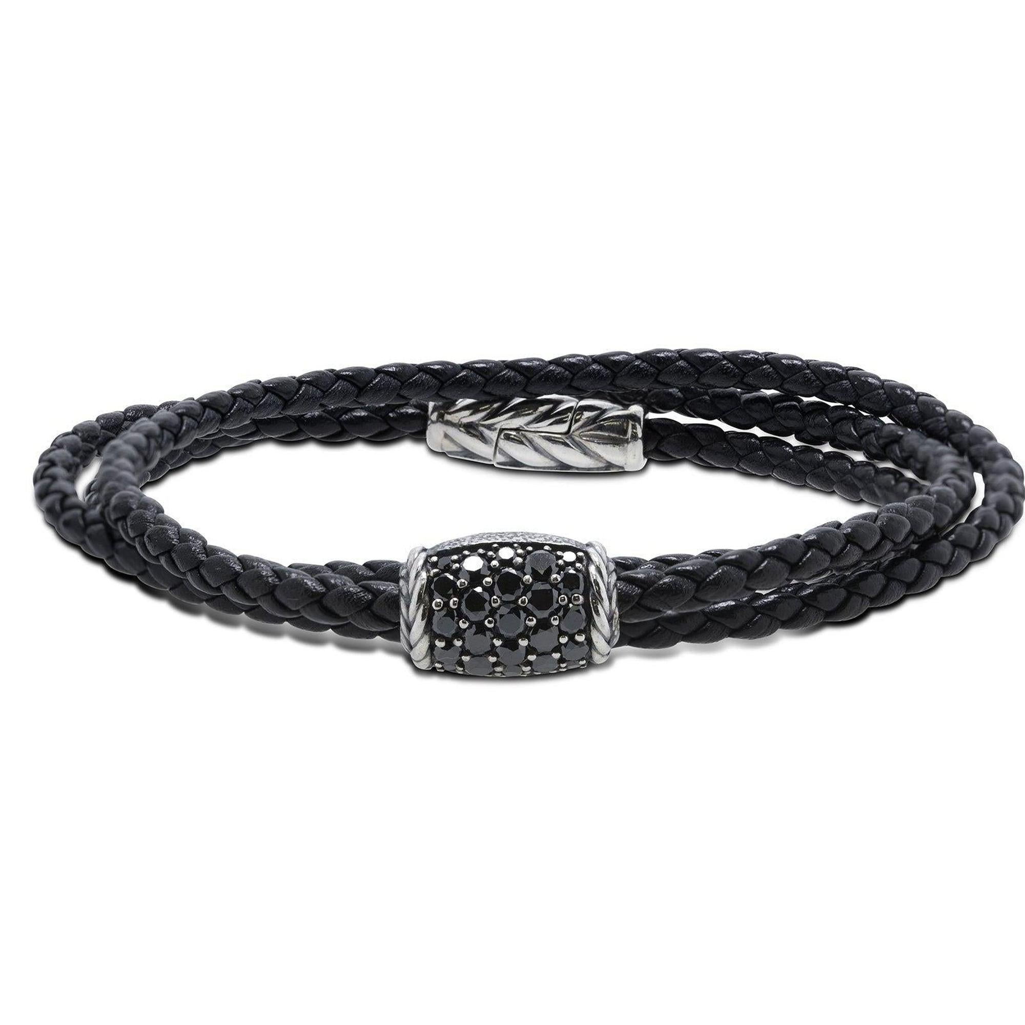 David Yurman Chevron Triple-Wrap Bracelet with Black Diamonds