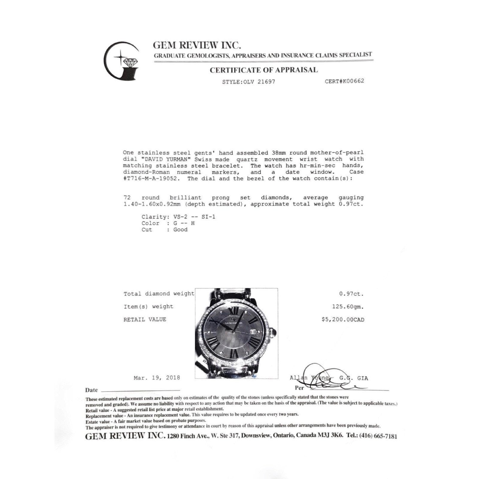 David Yurman Classic 38mm Watch Stainless Steel Mother of Pearl