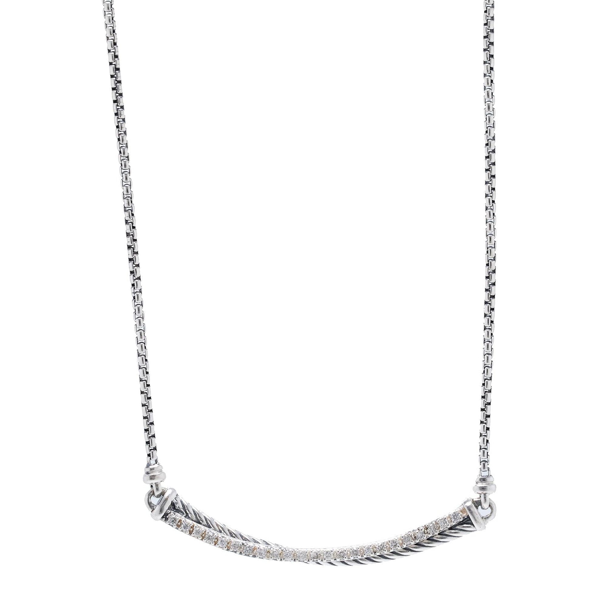 David Yurman Crossover Bar Necklace with Pave Diamonds