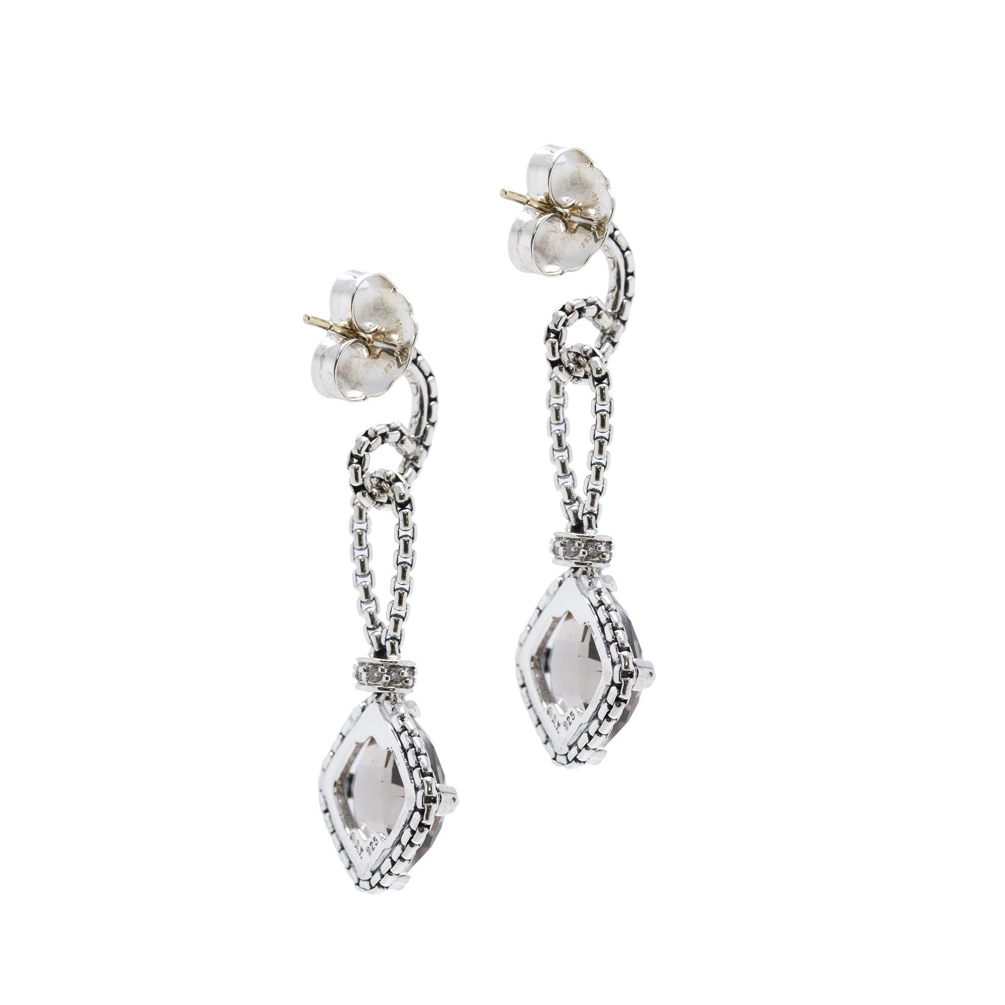 David Yurman Cushion On Point Drop Earrings with Smoky Quartz and Diamonds