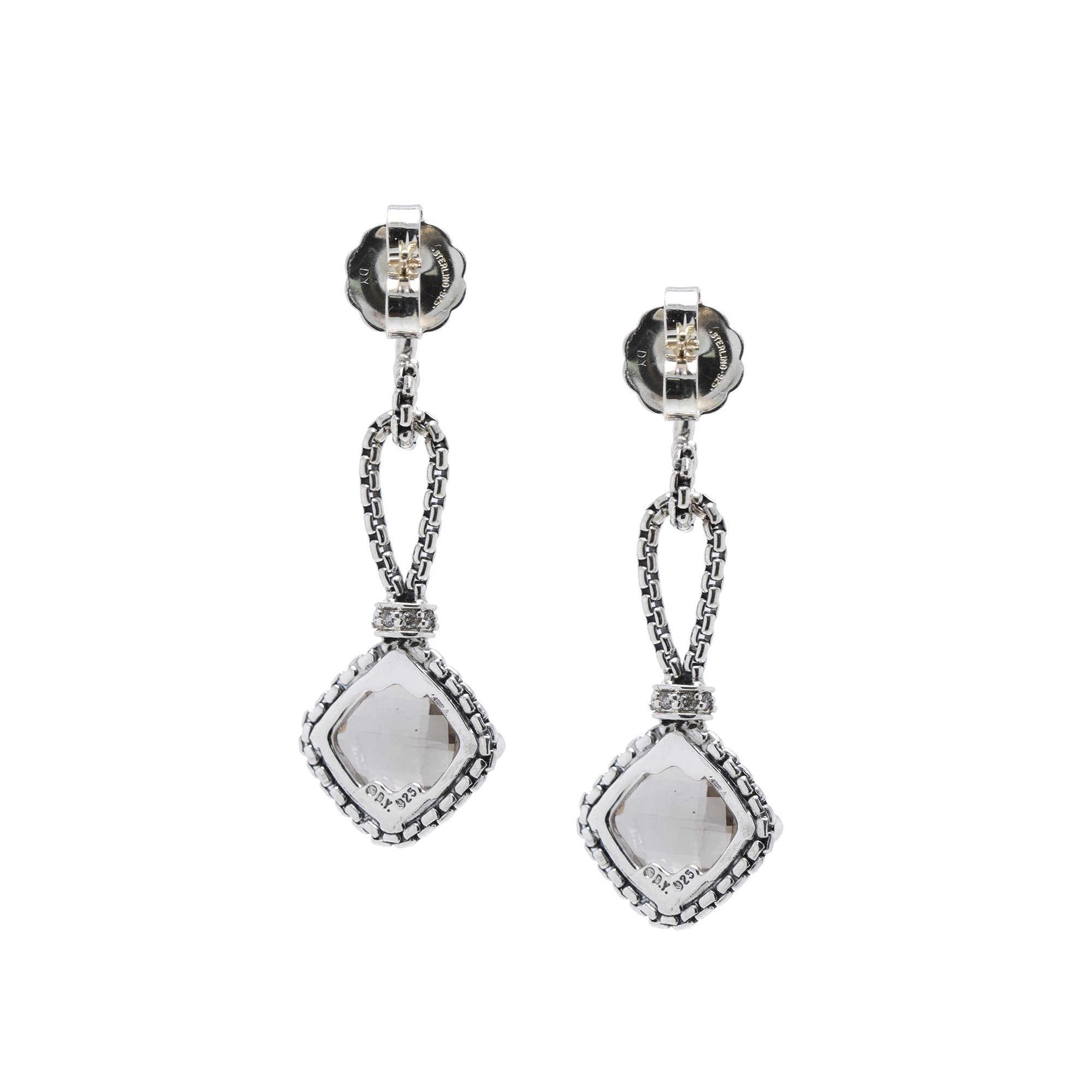 David Yurman Cushion On Point Drop Earrings with Smoky Quartz and Diamonds