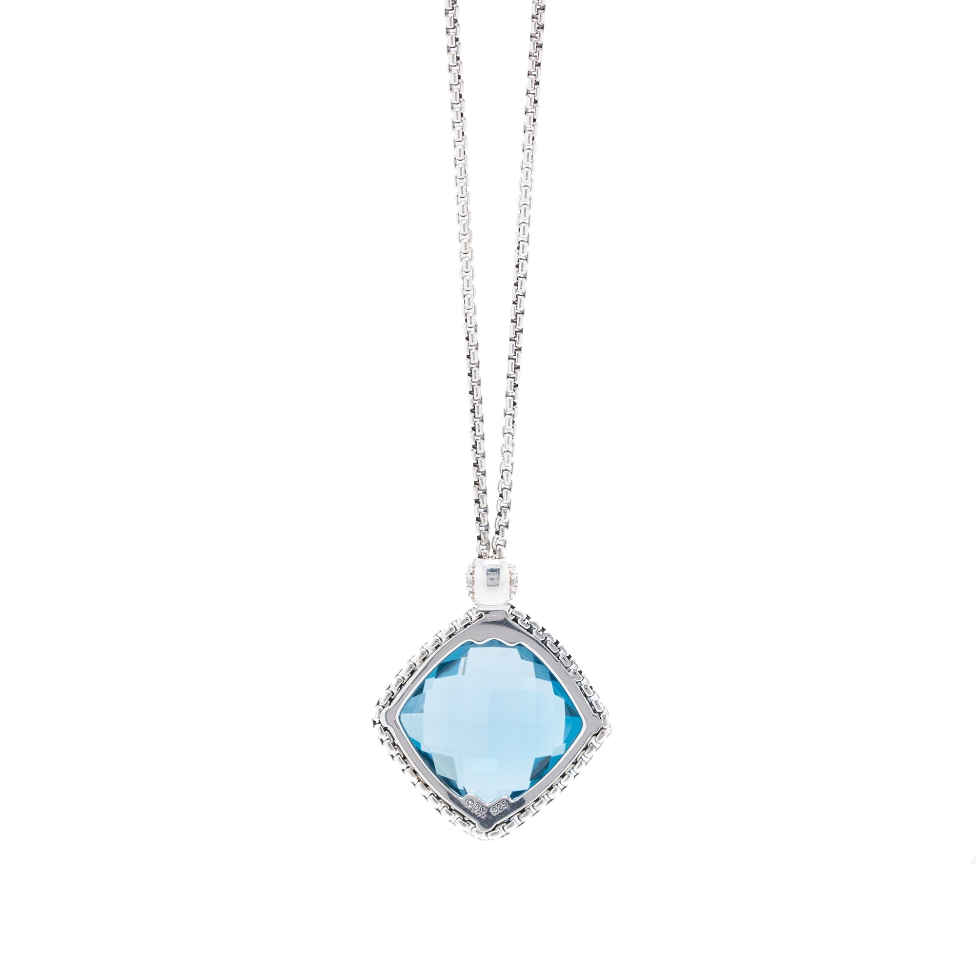 David Yurman Cushion On Point Pendant Necklace with London Blue Topaz & Diamonds