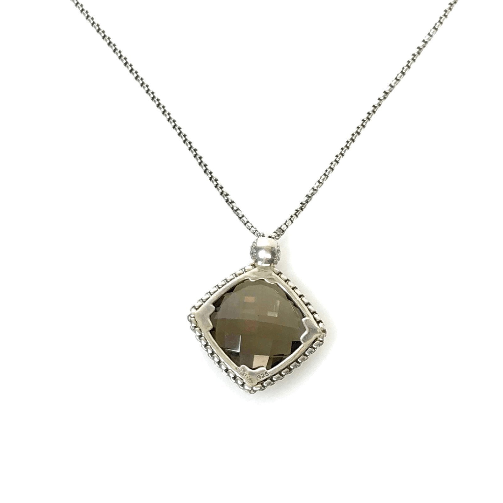 David Yurman Cushion on Point Smoky Quartz and Diamond Pendant Necklace