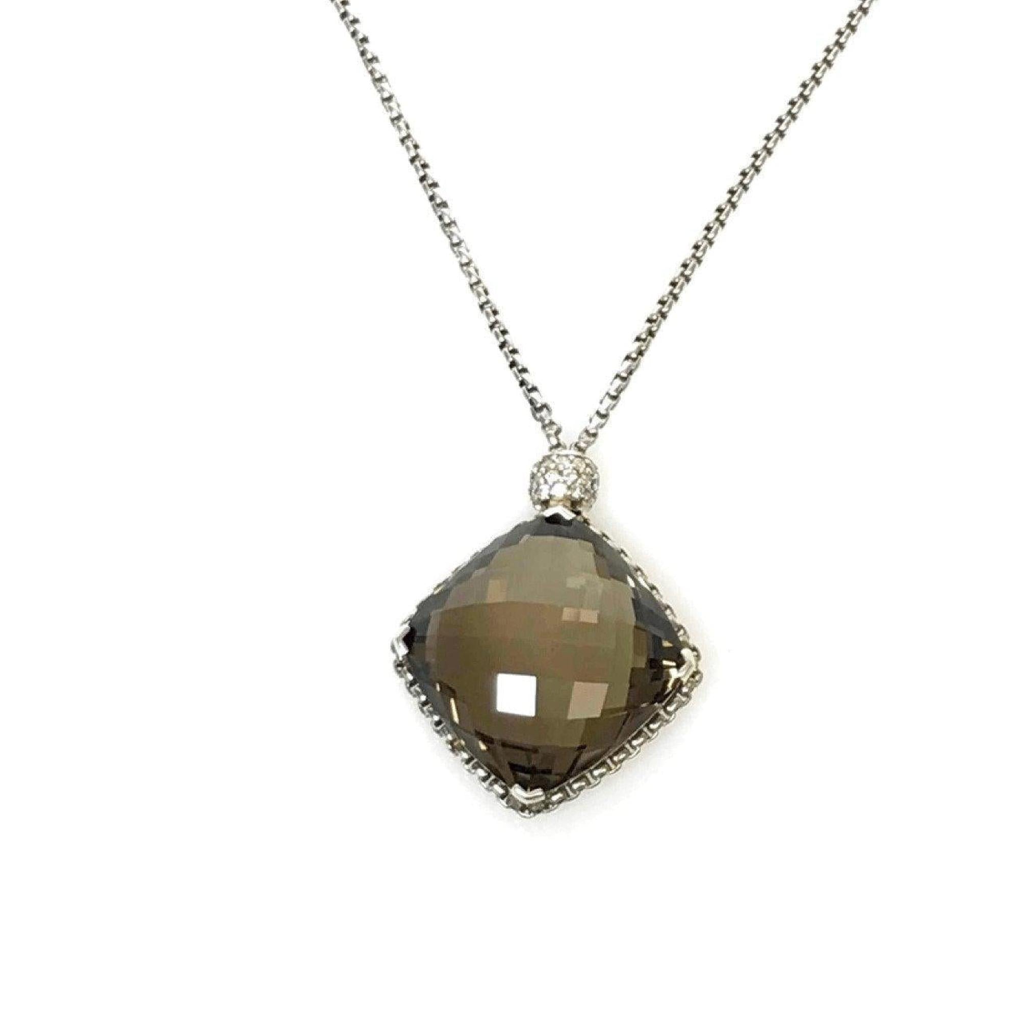David Yurman Cushion on Point Smoky Quartz and Diamond Pendant Necklace