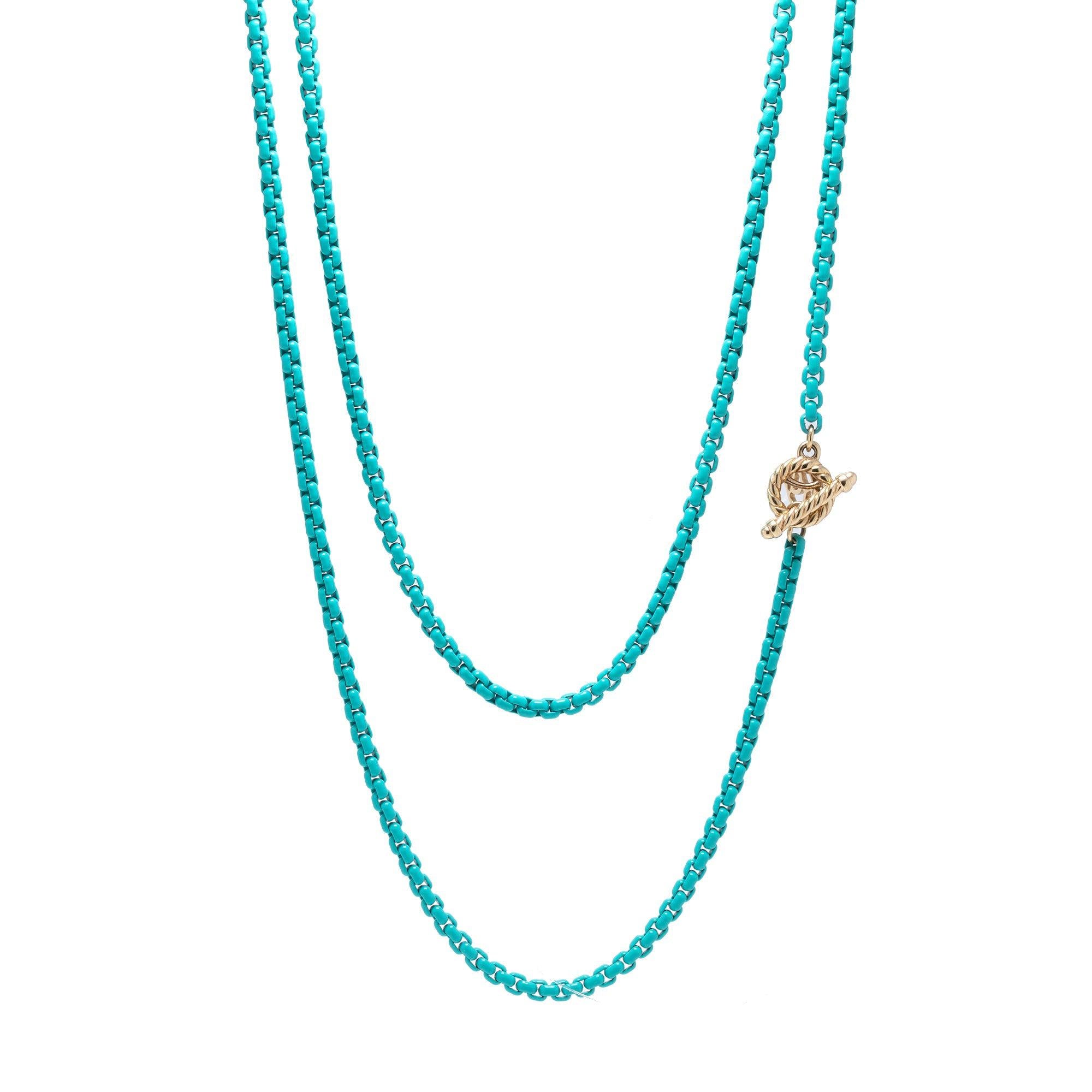 David Yurman DY Bel Aire Chain Necklace in Turquoise with 14k Gold Clasp