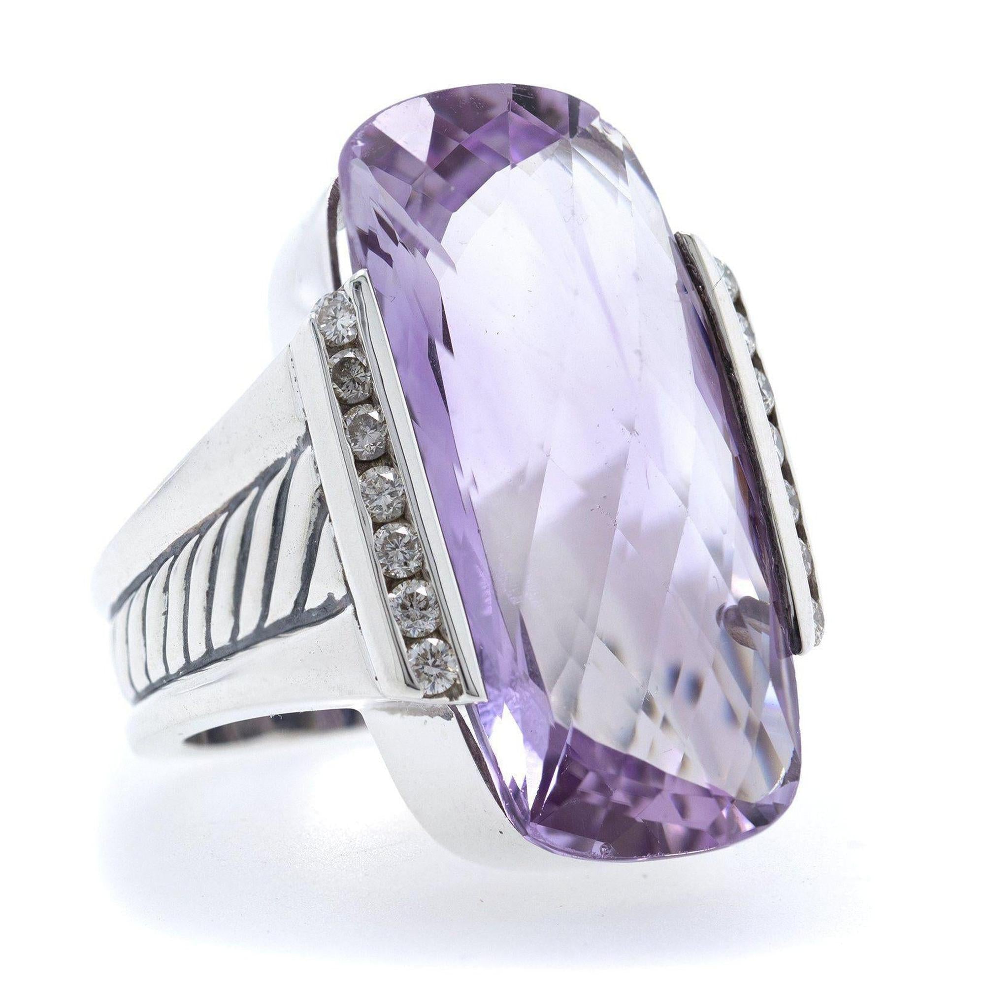 David Yurman Deco Amethyst & Diamond Ring