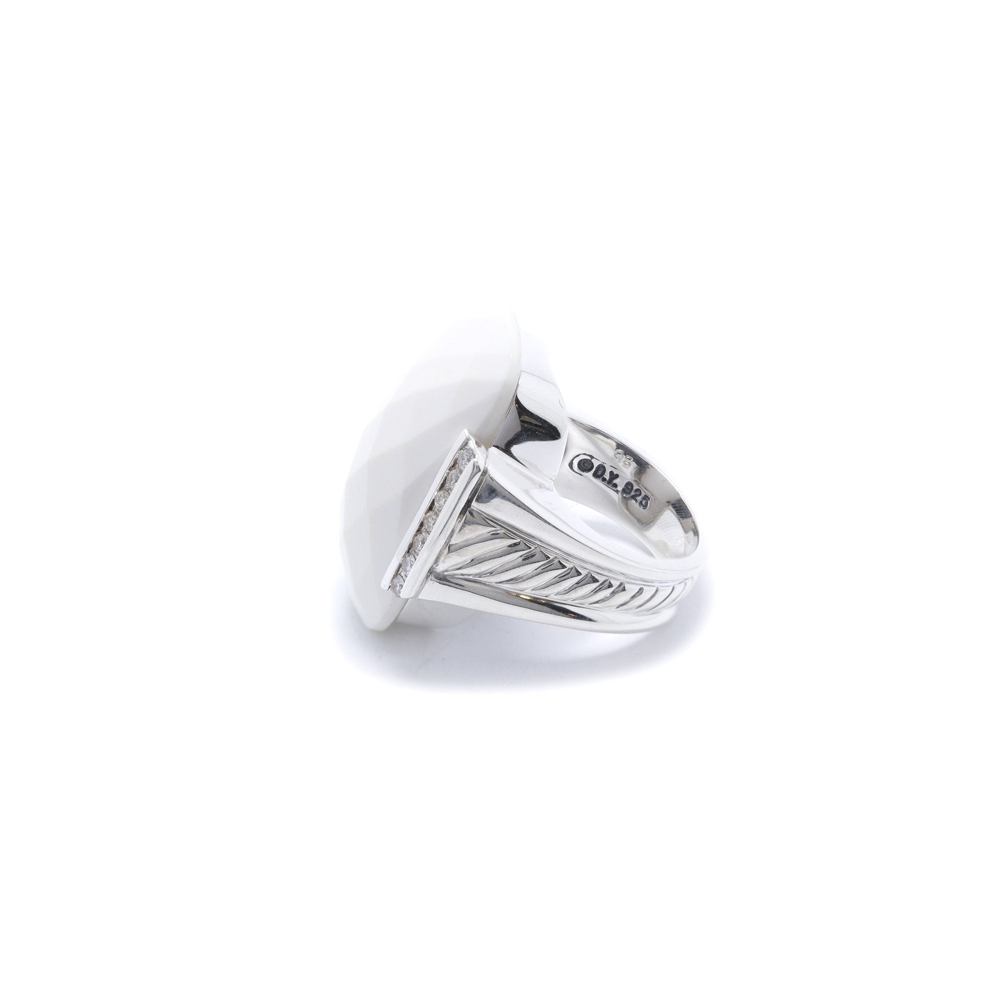 David Yurman Deco White Agate & Diamond Cocktail Ring