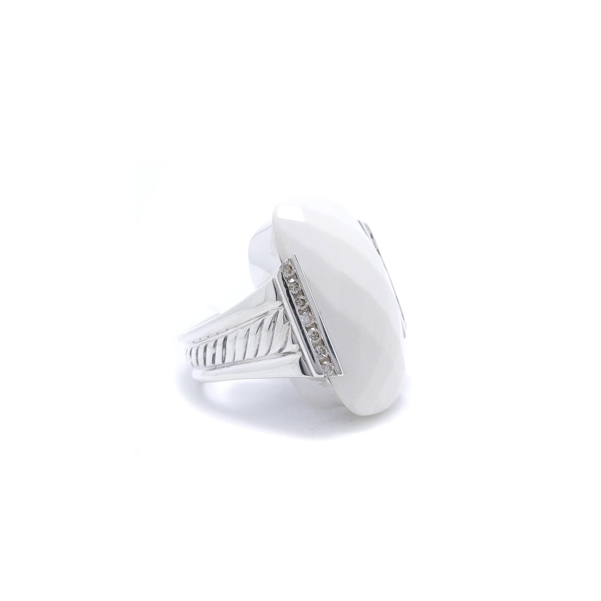 David Yurman Deco White Agate & Diamond Cocktail Ring