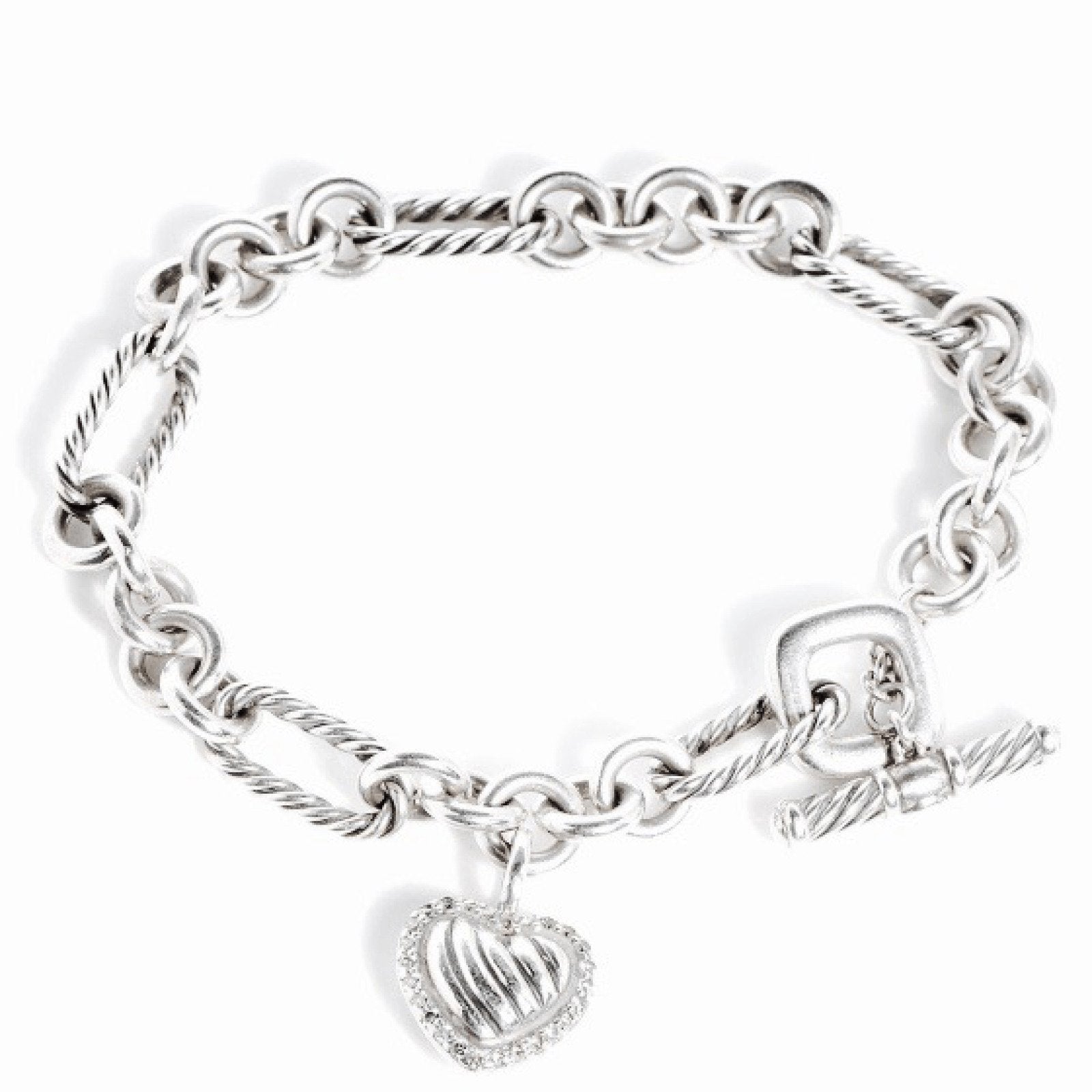 David Yurman Diamond Cable Heart Charm Bracelet
