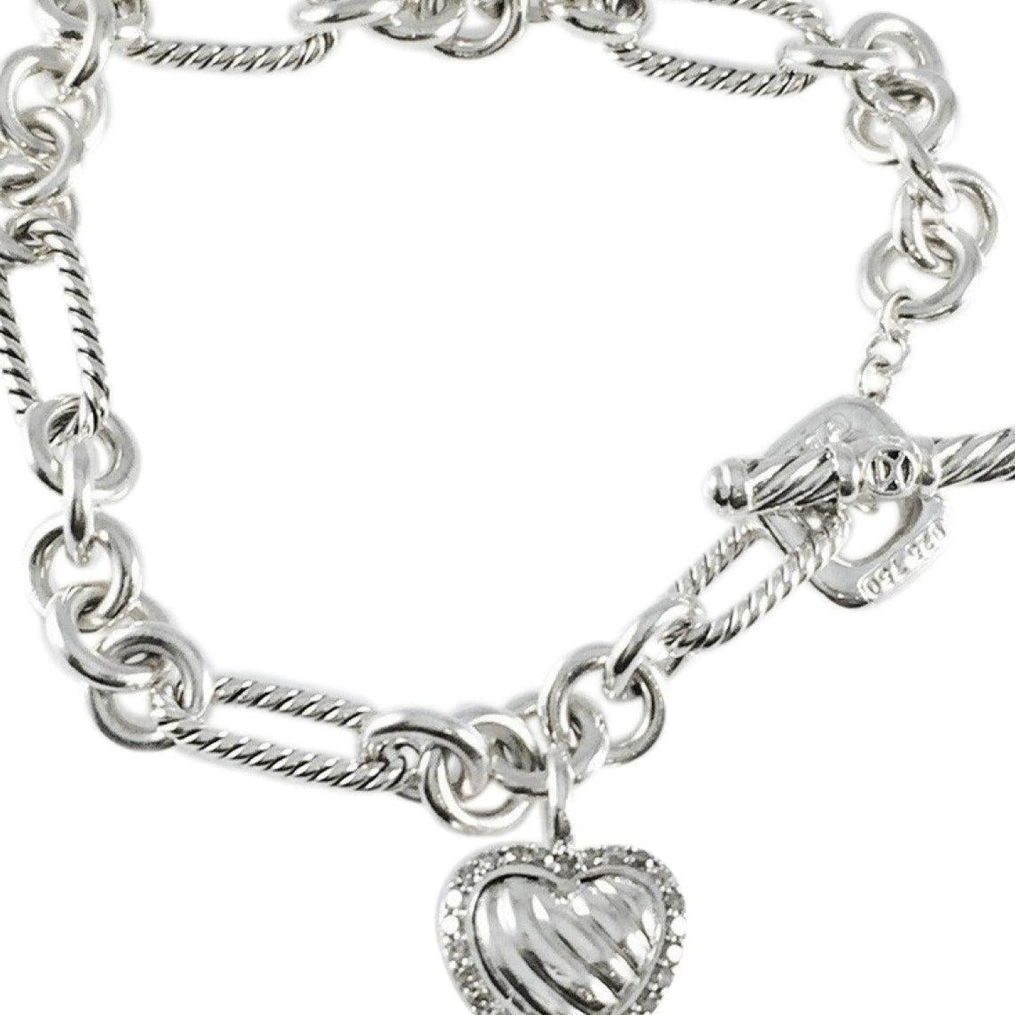 David Yurman Diamond Cable Heart Charm Bracelet