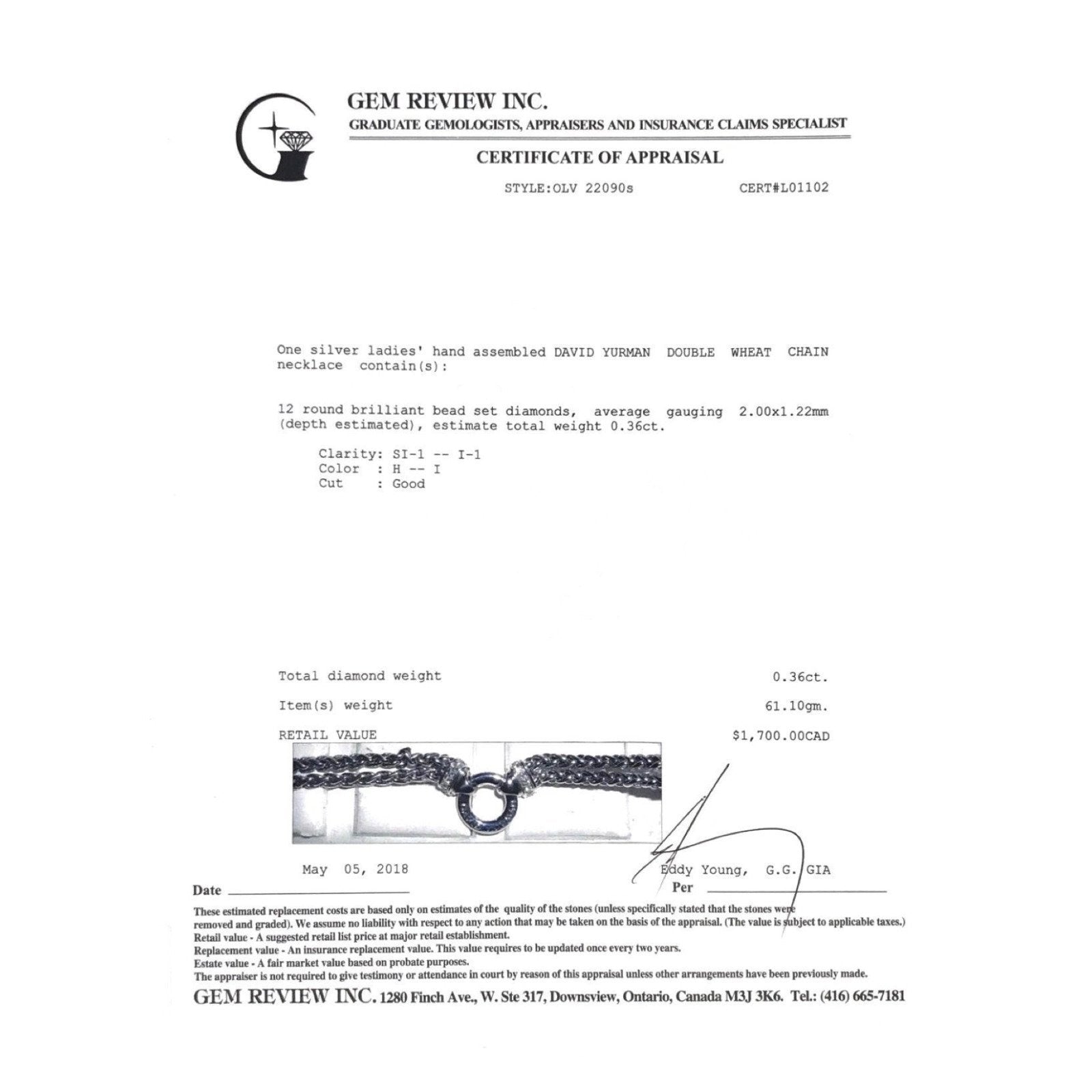 David Yurman Diamond Double Wheat Chain Necklace