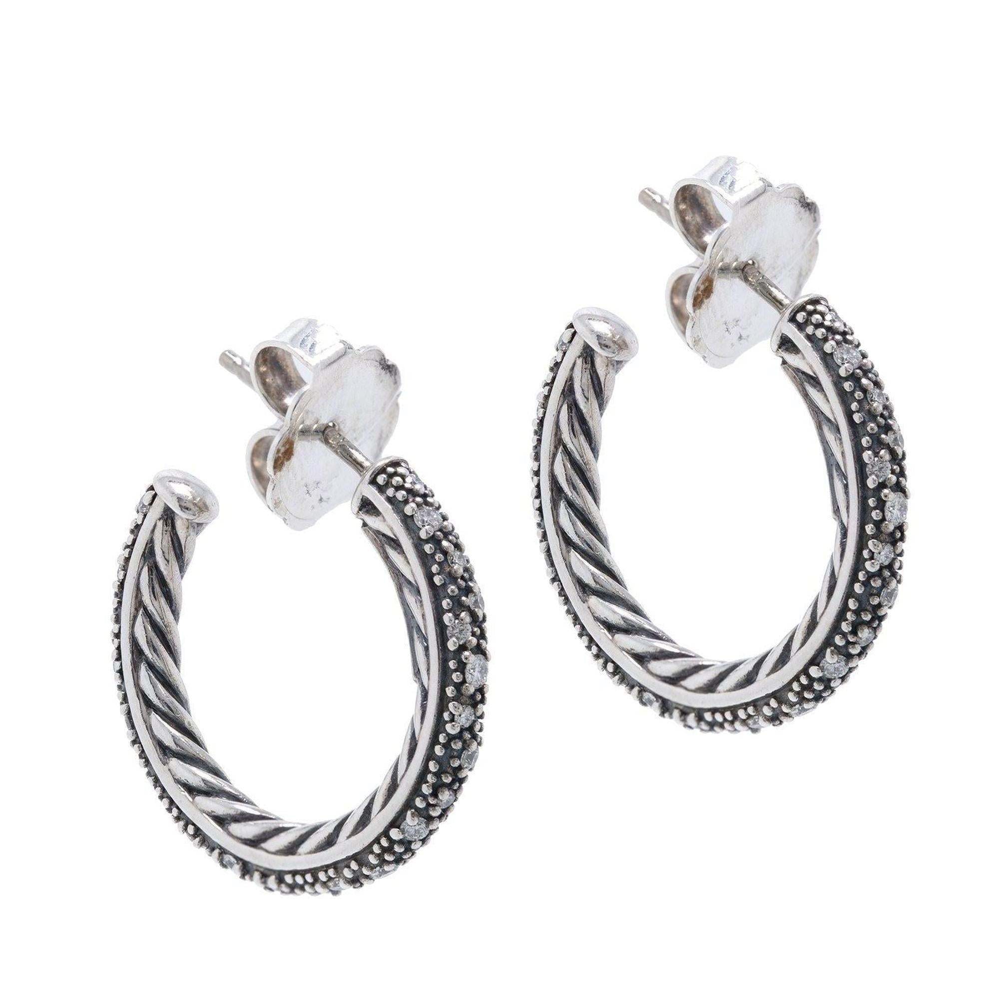 David Yurman Diamond Midnight Melange Small Hoop Earrings