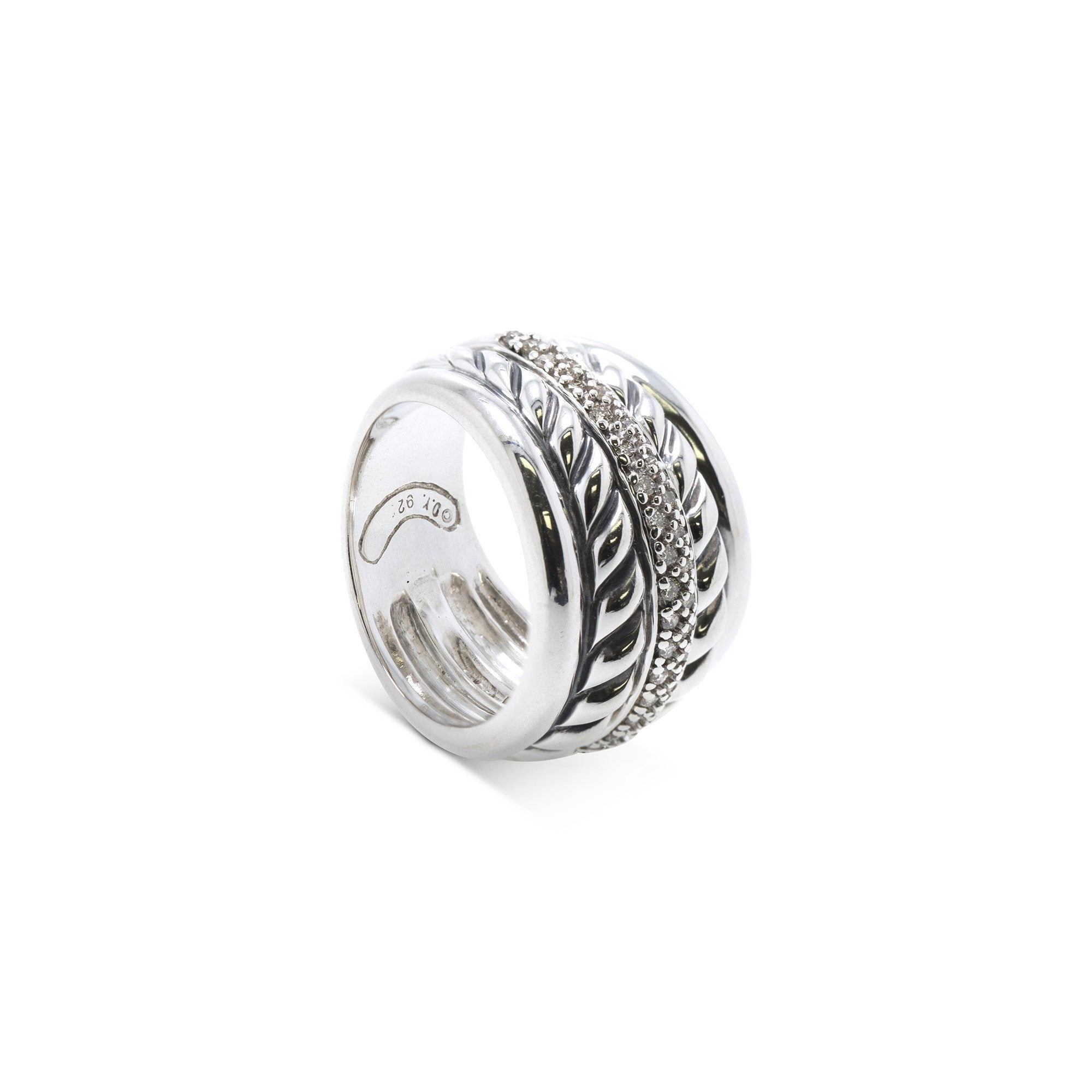 David Yurman Diamond Thoroughbred Sculpted Cable Band Ring