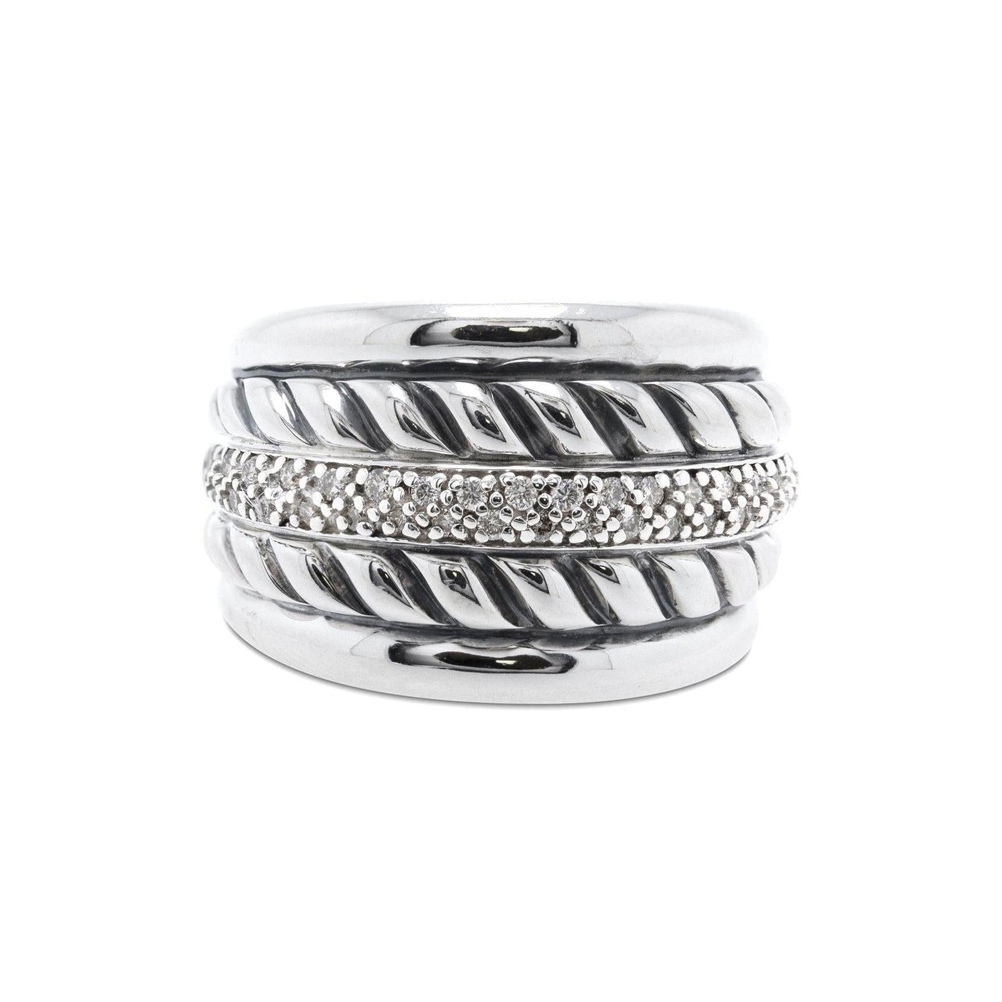 David Yurman Diamond Thoroughbred Sculpted Cable Band Ring