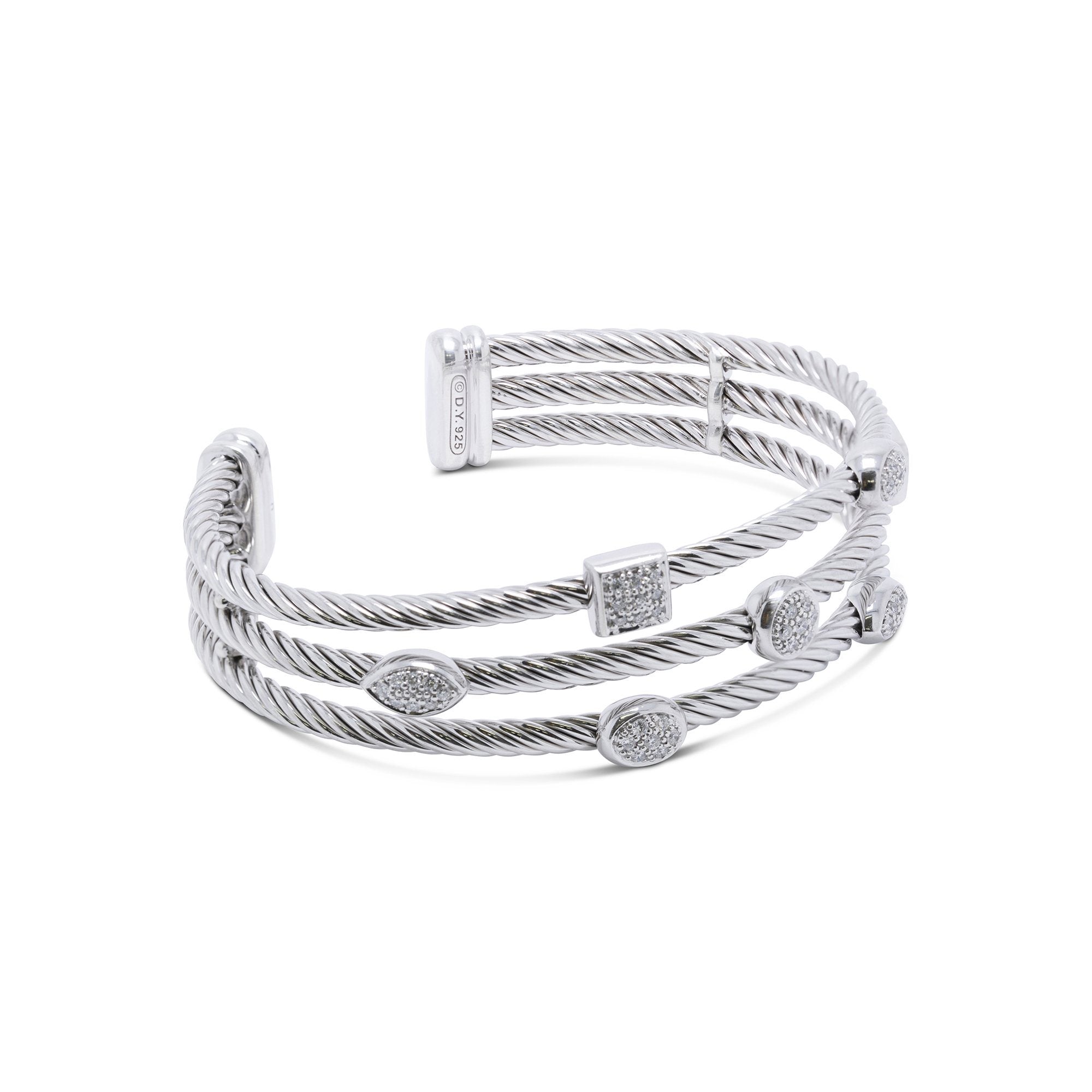 David Yurman Diamond Three Row Confetti Ice Cuff Bracelet