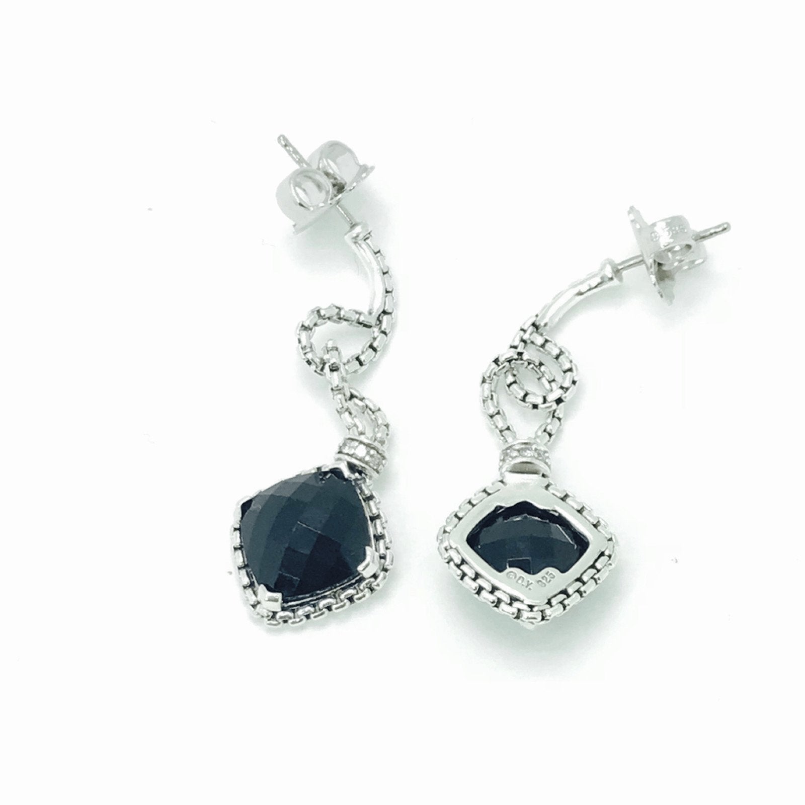 David Yurman Drop Style Diamond (0.13 TCW) and Black Onyx Earrings