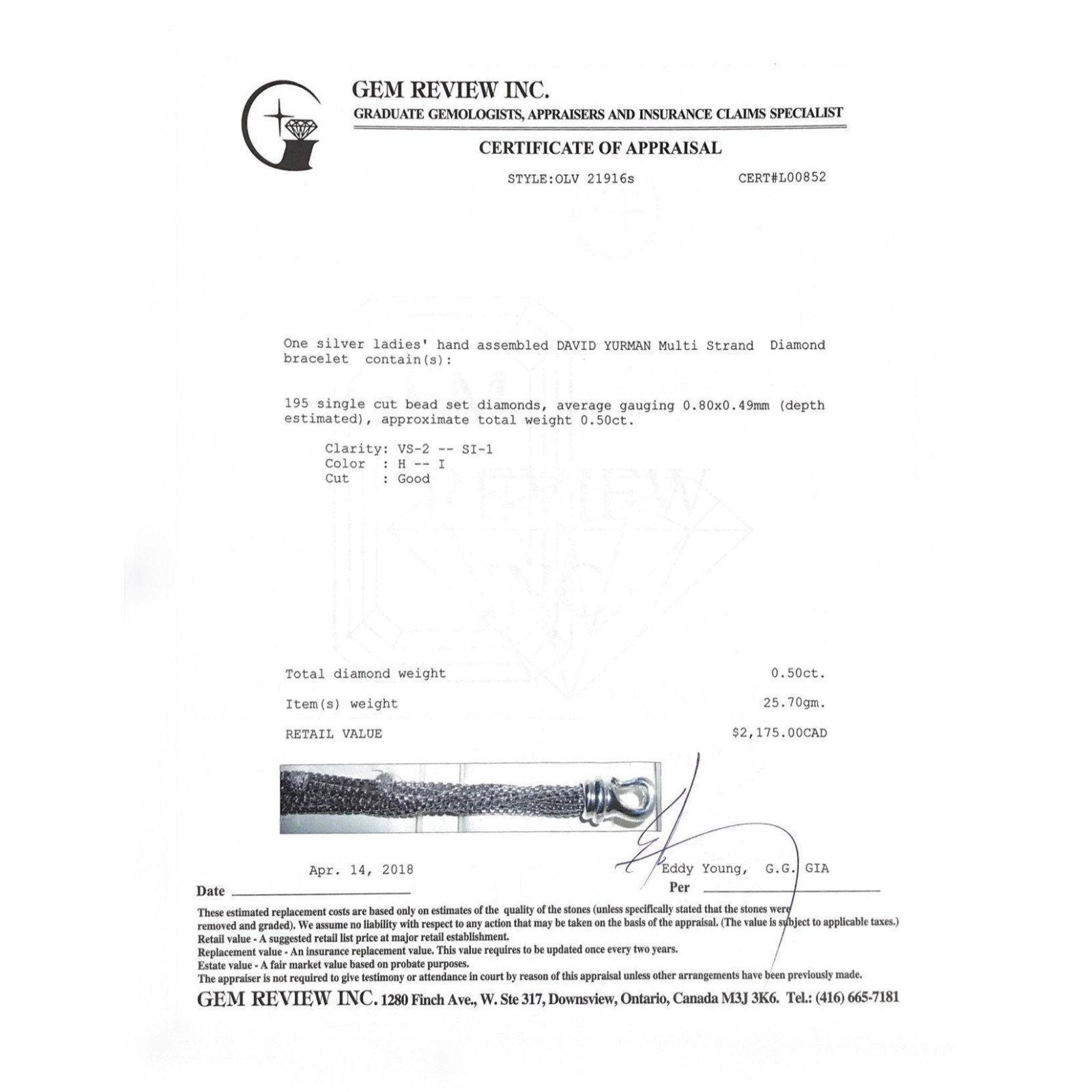 David Yurman Eight-Row Chain Bracelet with Diamonds