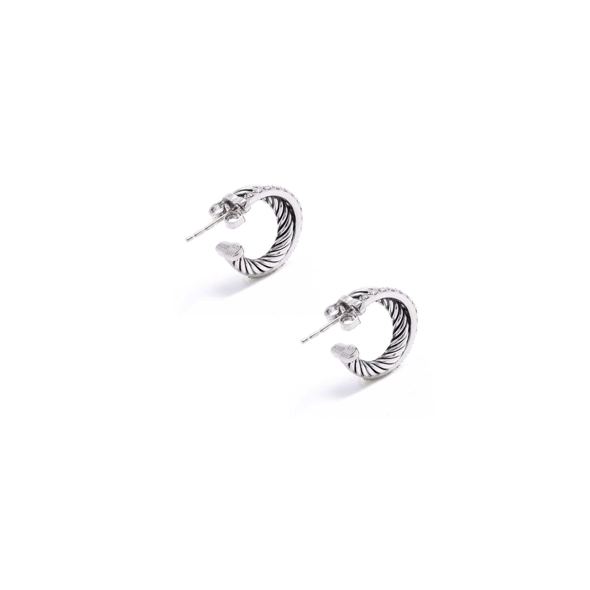 David Yurman Extra Small Diamond Crossover Hoop Earrings