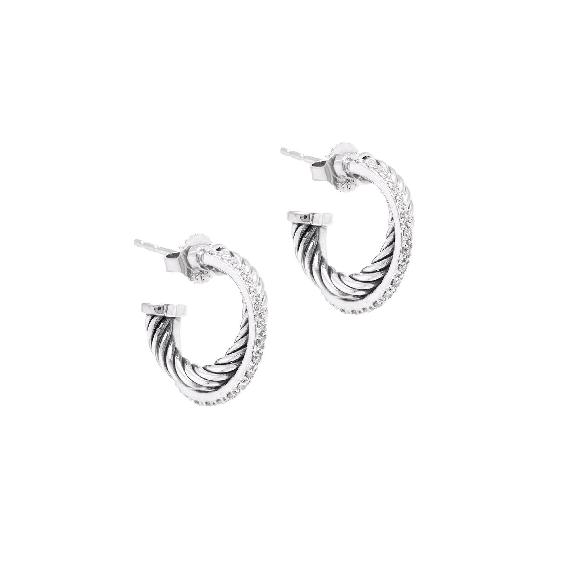 David Yurman Extra Small Diamond Crossover Hoop Earrings